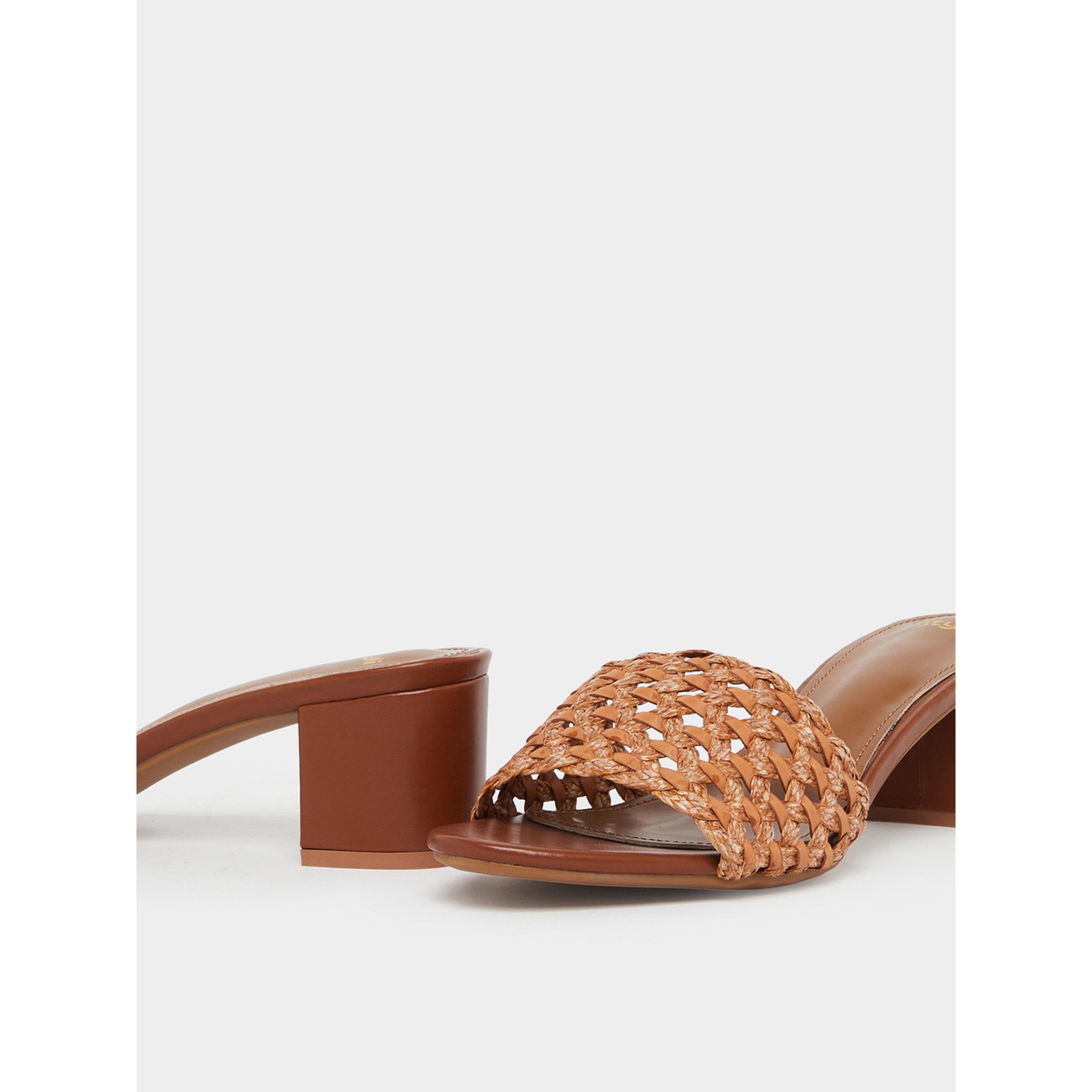 Styli Brown Woven Strap Low Heel Sandals-women-shoes-heels-image-4