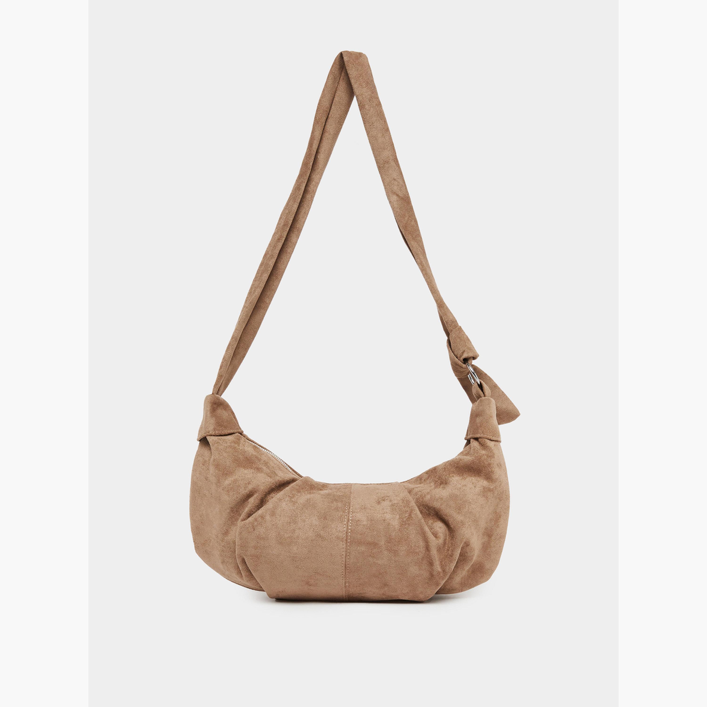 Styli Khaki Suede Crescent Shoulder Bag-women-bagsandwallets-handbags-image-1