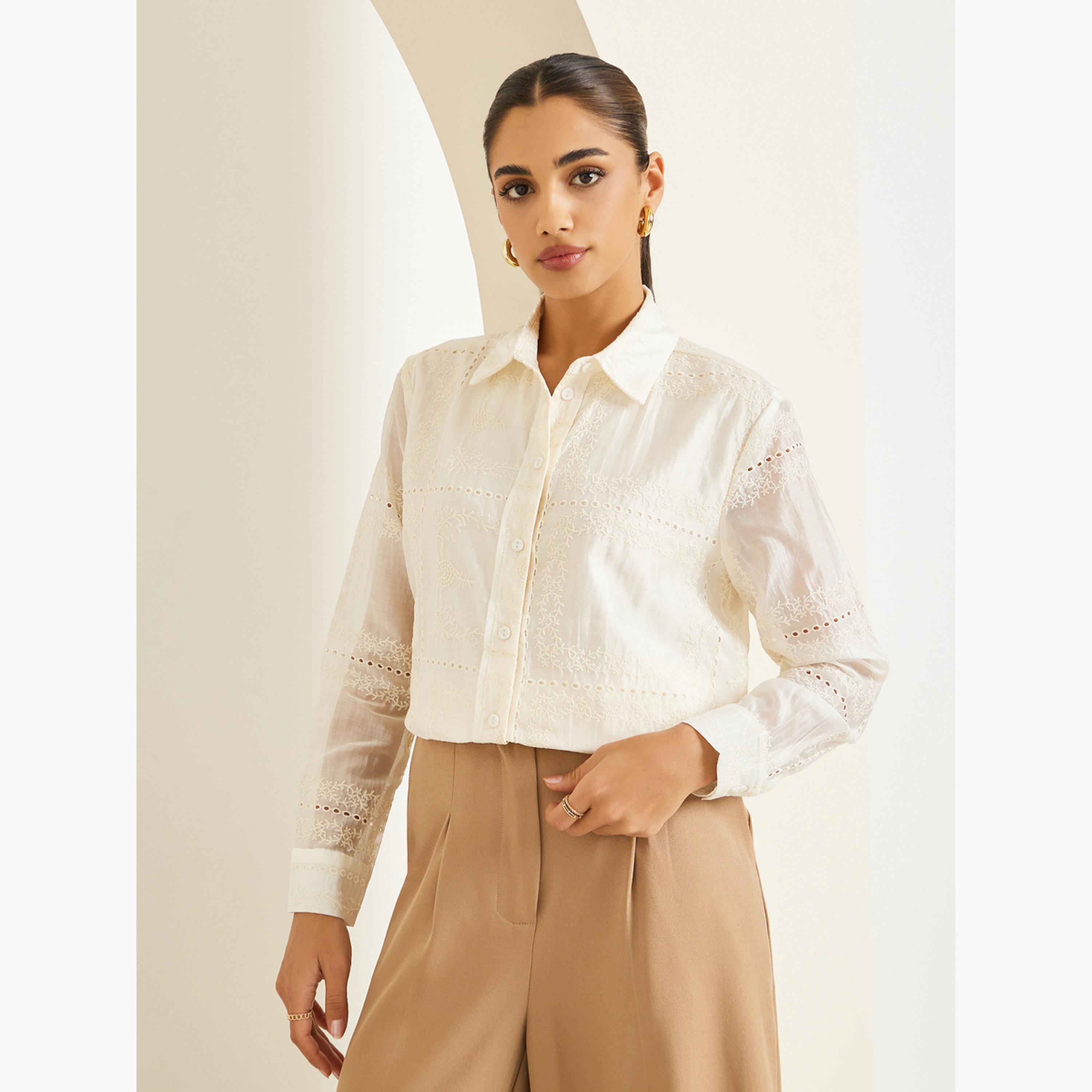 Styli Women Off White Floral Embroidered Shirt-women-clothing-shirtsandblouses-shirts-image-3