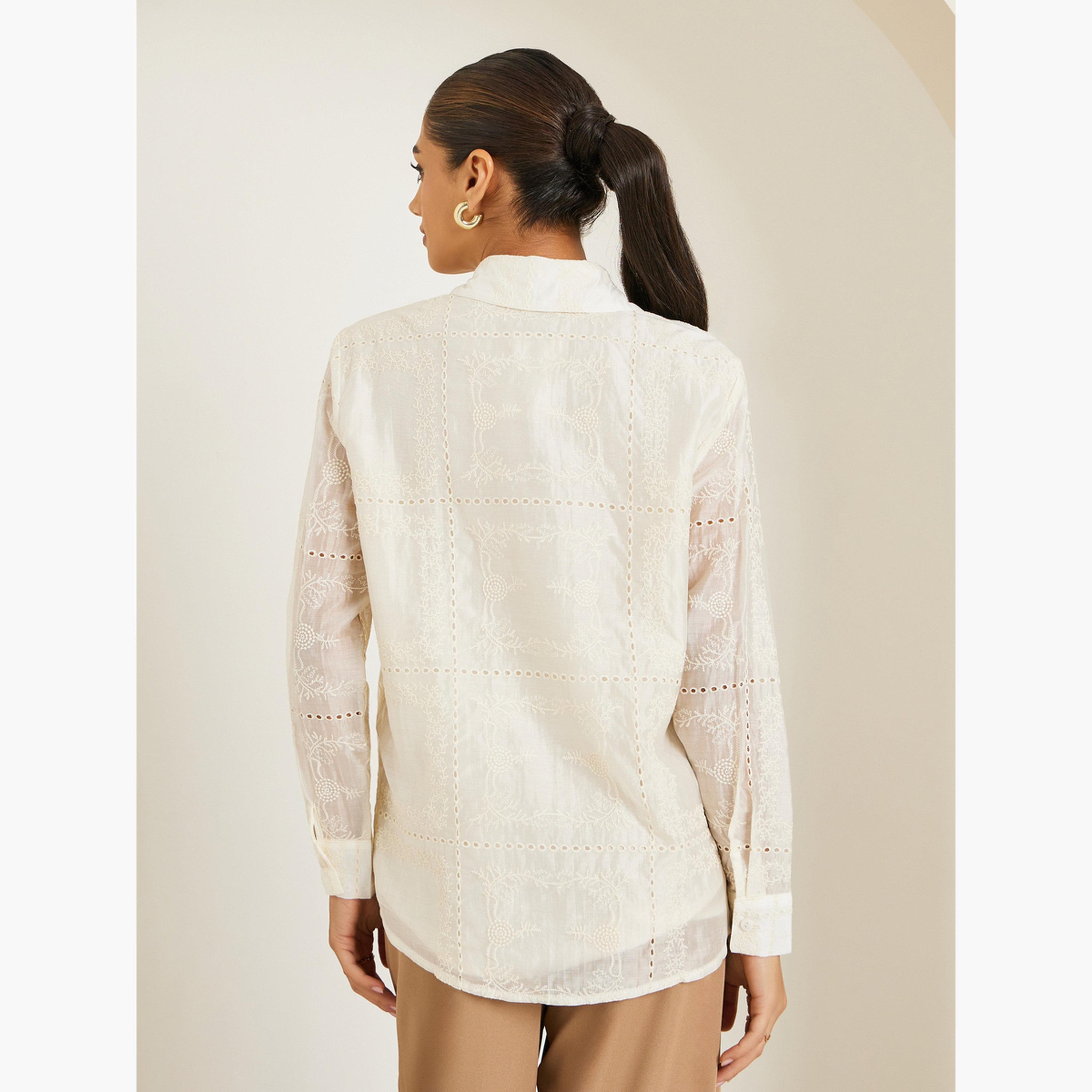 Styli Women Off White Floral Embroidered Shirt-women-clothing-shirtsandblouses-shirts-image-5