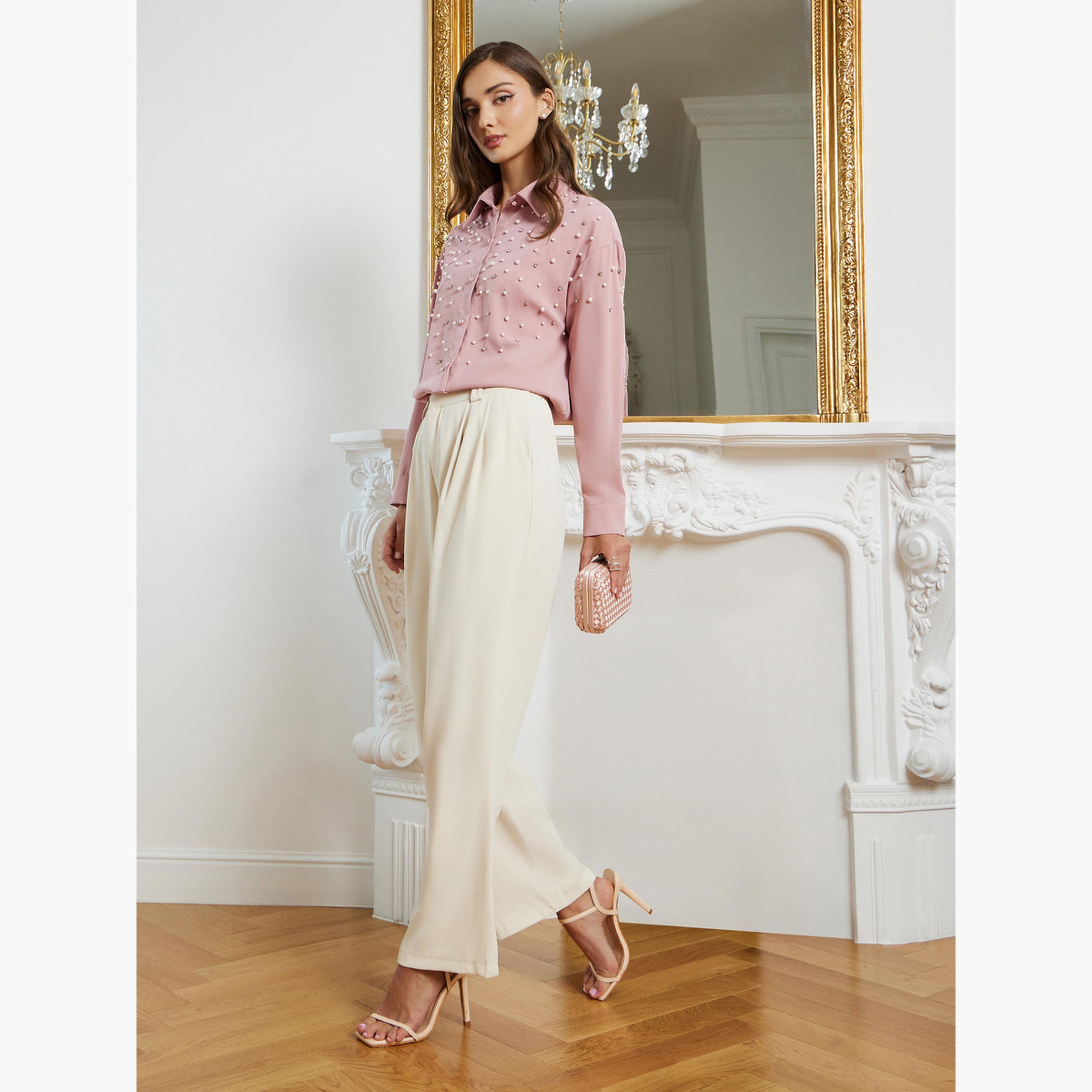 بلوزة بأكمام طويلة وتفاصيل لؤلؤ-women-clothing-shirtsandblouses-shirts-image-2