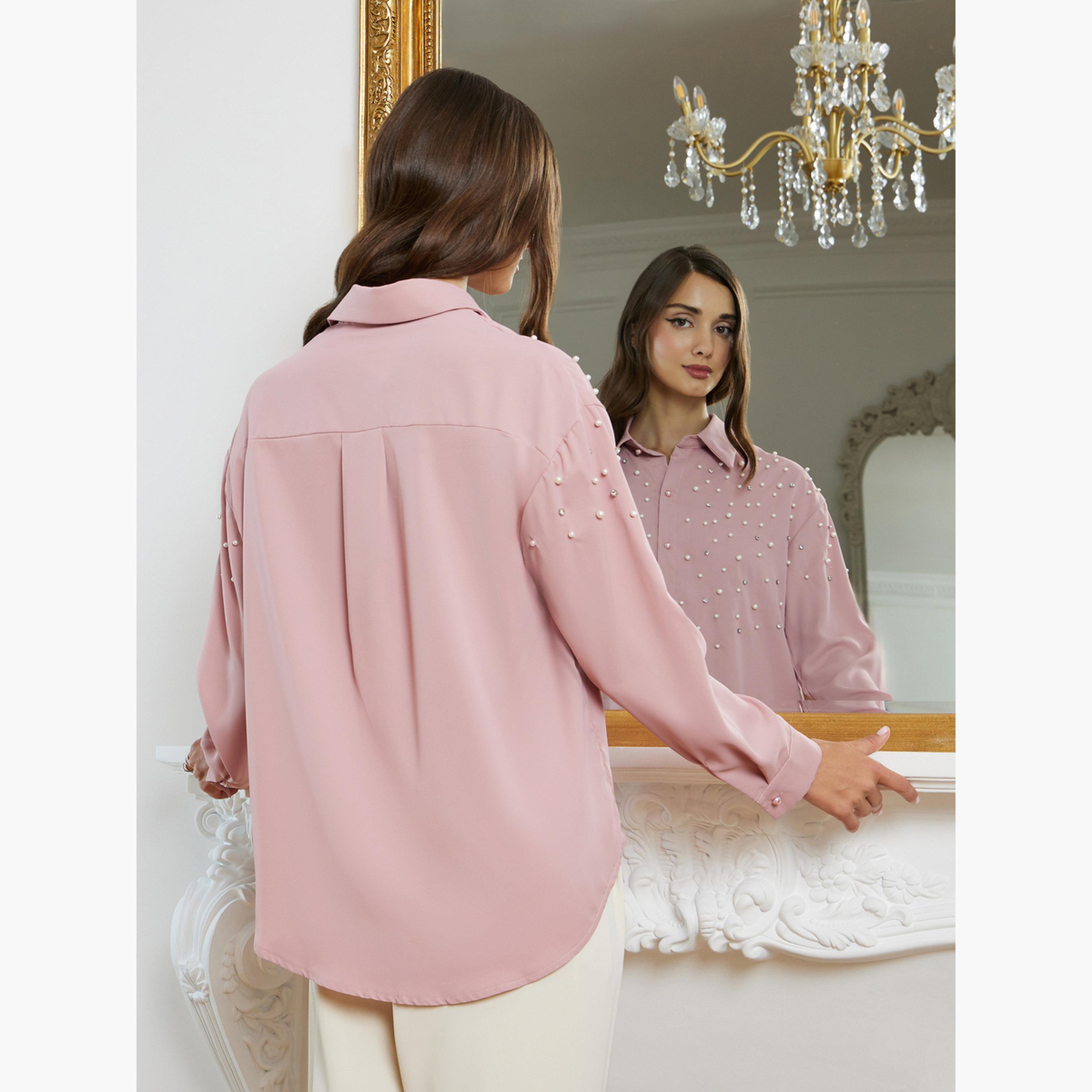 بلوزة بأكمام طويلة وتفاصيل لؤلؤ-women-clothing-shirtsandblouses-shirts-image-5