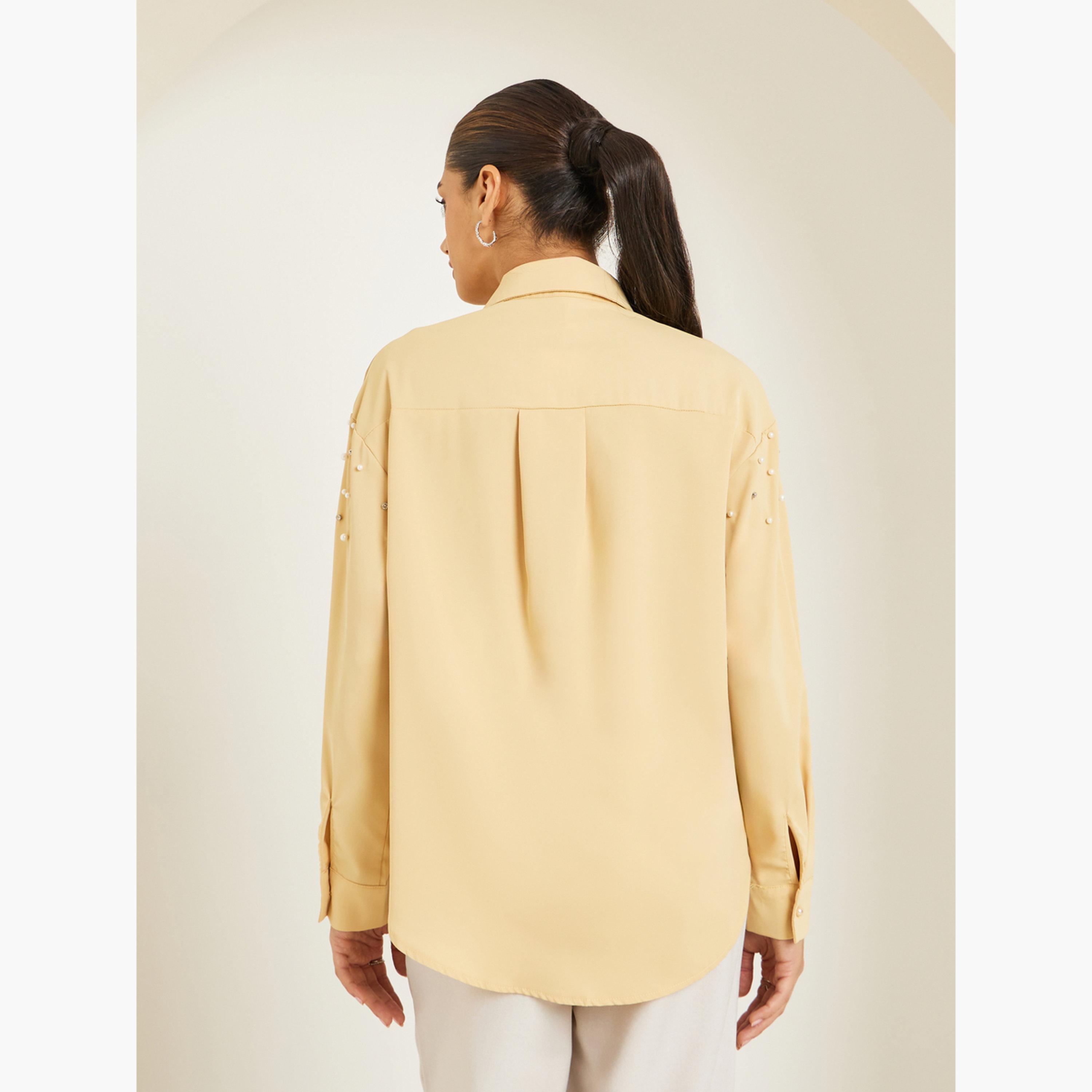 Styli Women Yellow Rhinestone Studded Long Sleeve Shirt-women-clothing-shirtsandblouses-shirts-image-5