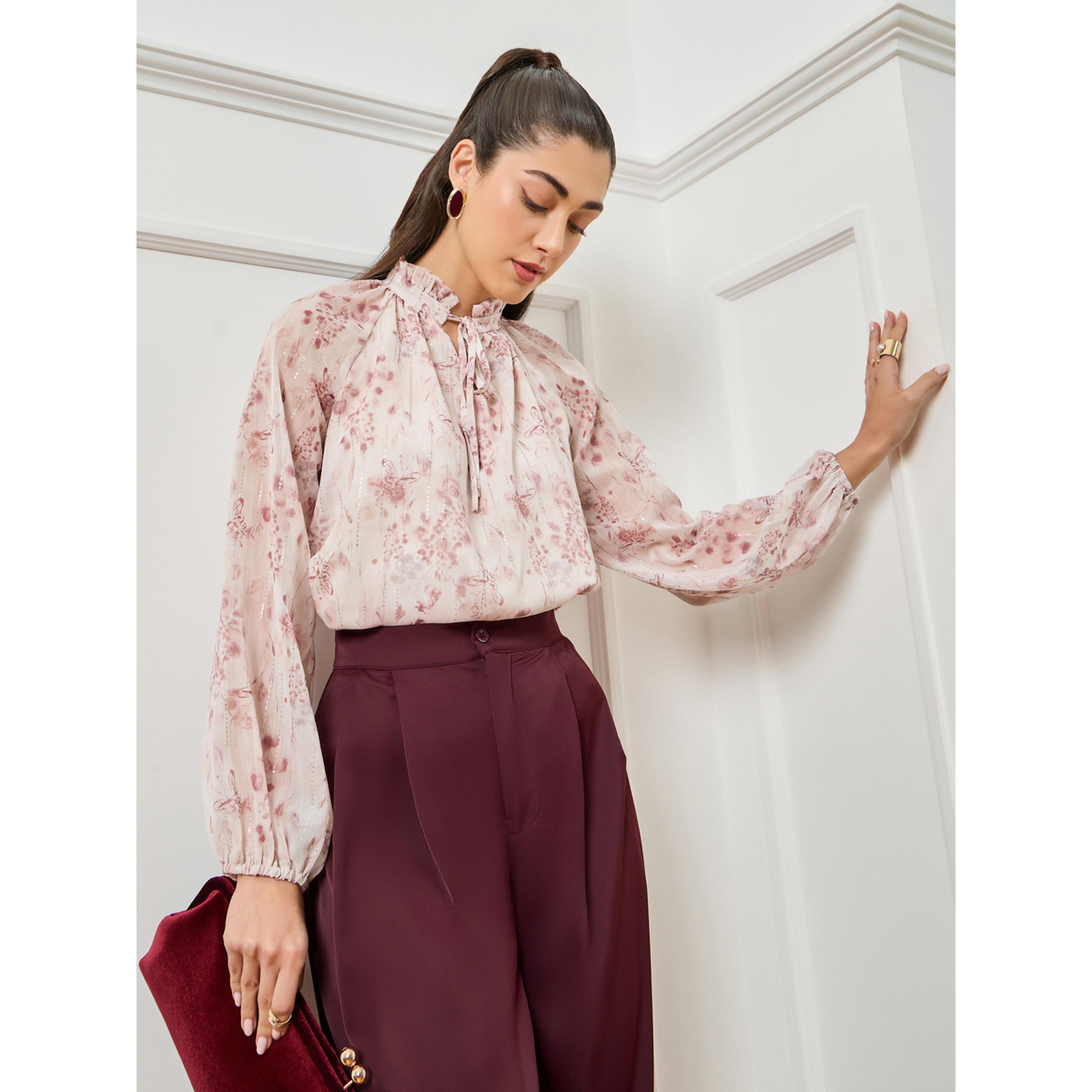 Styli Women Pink Floral Print Tie Neck Blouse-women-clothing-shirtsandblouses-blouses-image-3