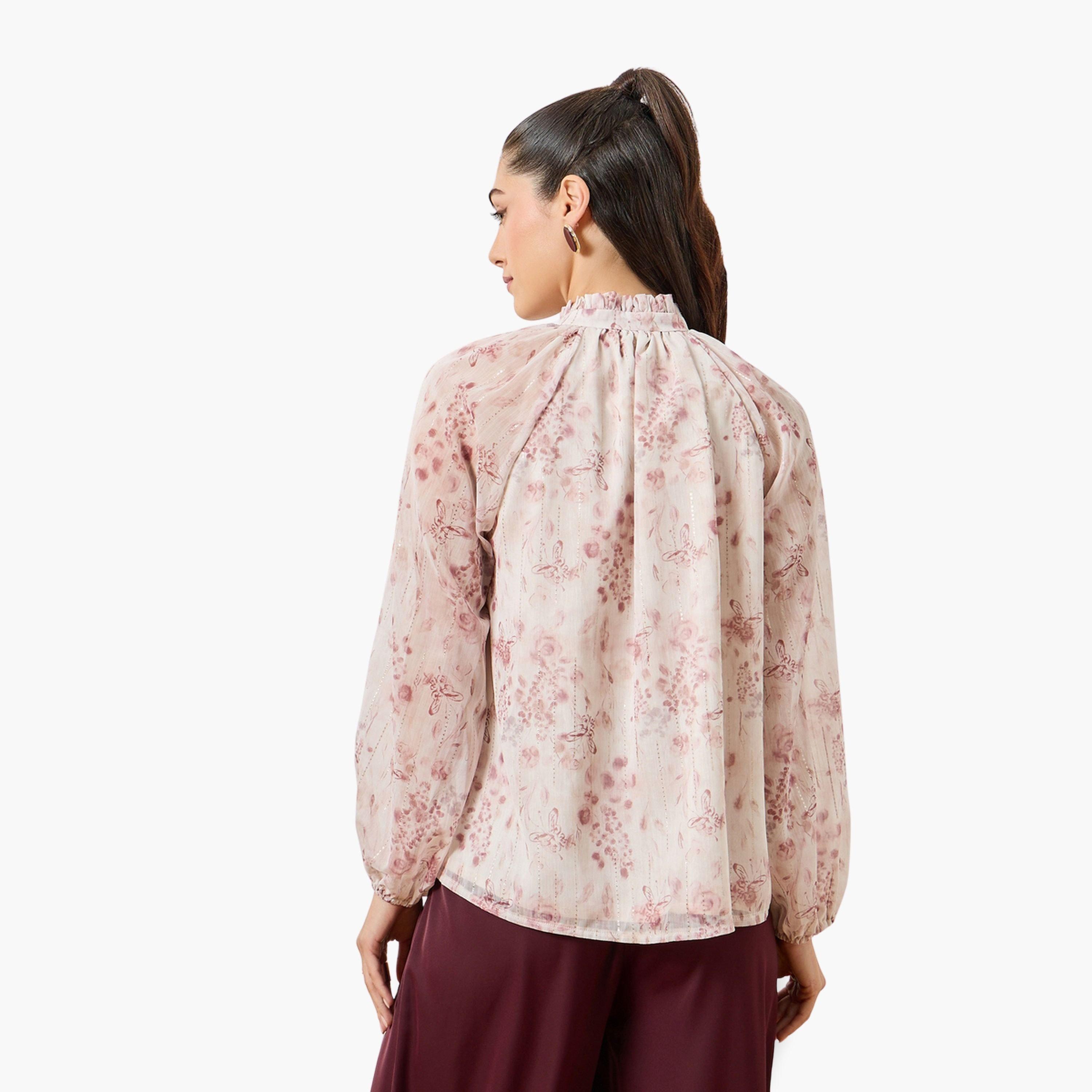 Styli Women Pink Floral Print Tie Neck Blouse-women-clothing-shirtsandblouses-blouses-image-4