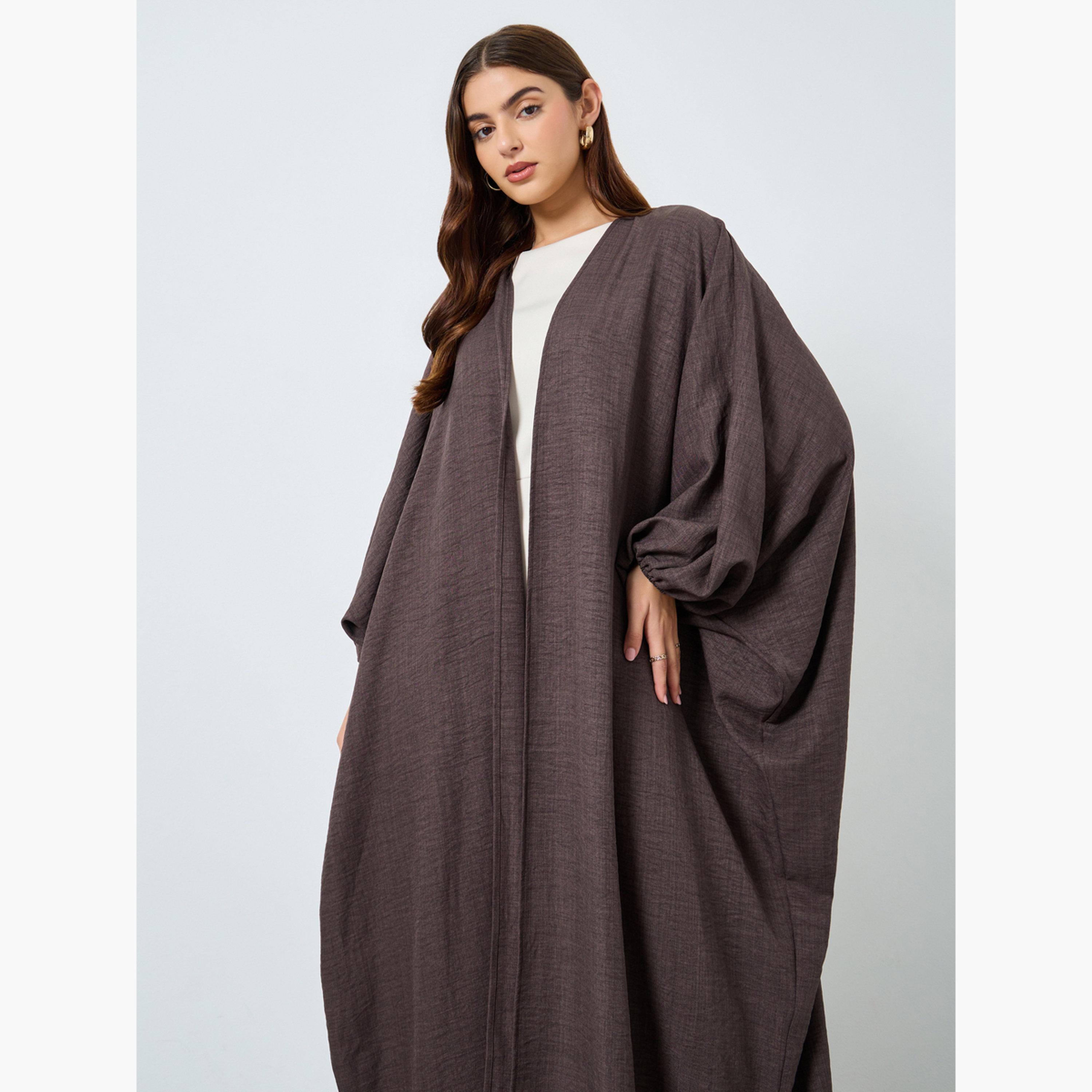 Take Two Textured Open Abaya Sleeve Abaya-women-arabicclothing-abayas-image-2