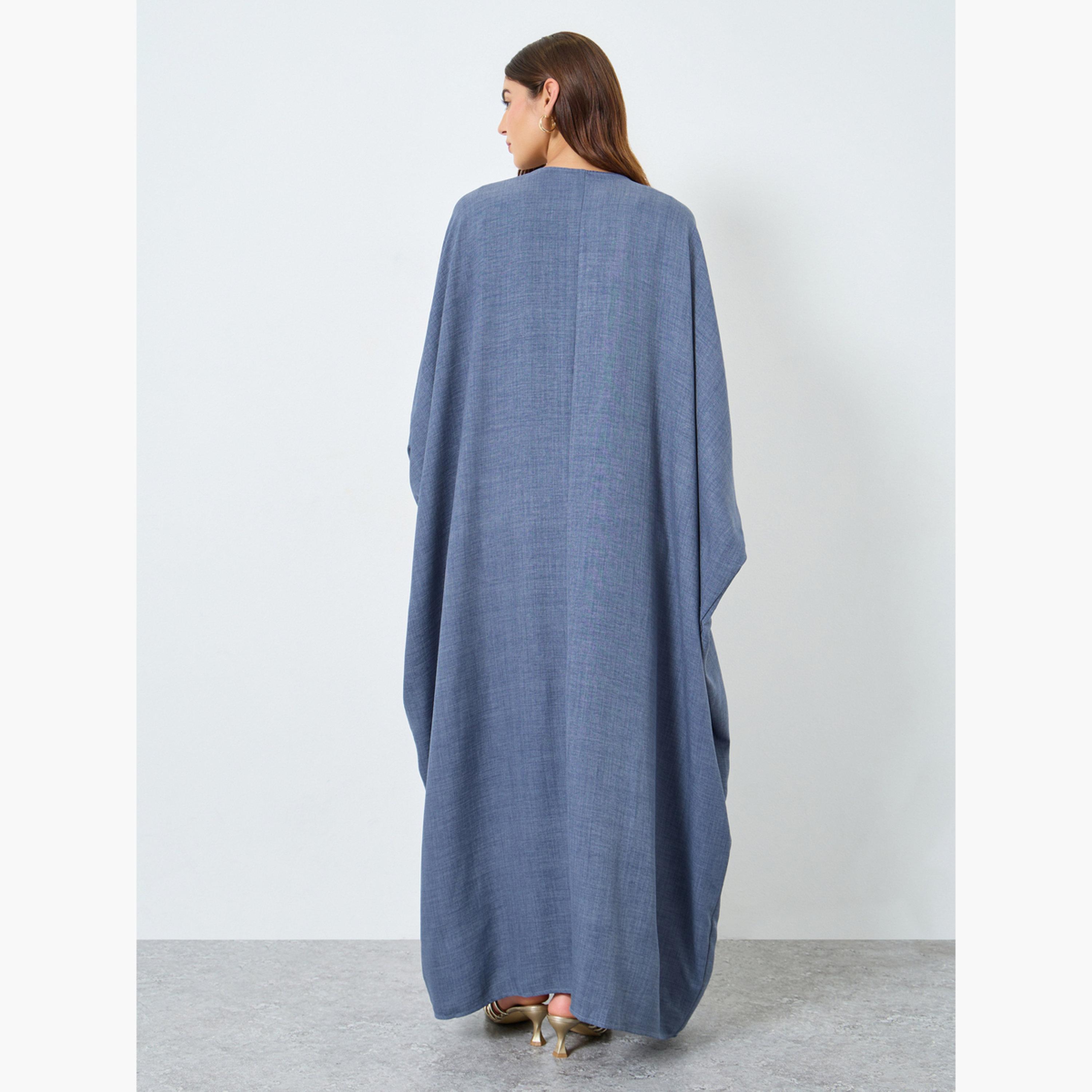 عباية مفتوحة بأكمام كيمونو بنقشة بارزة-women-arabicclothing-abayas-image-3