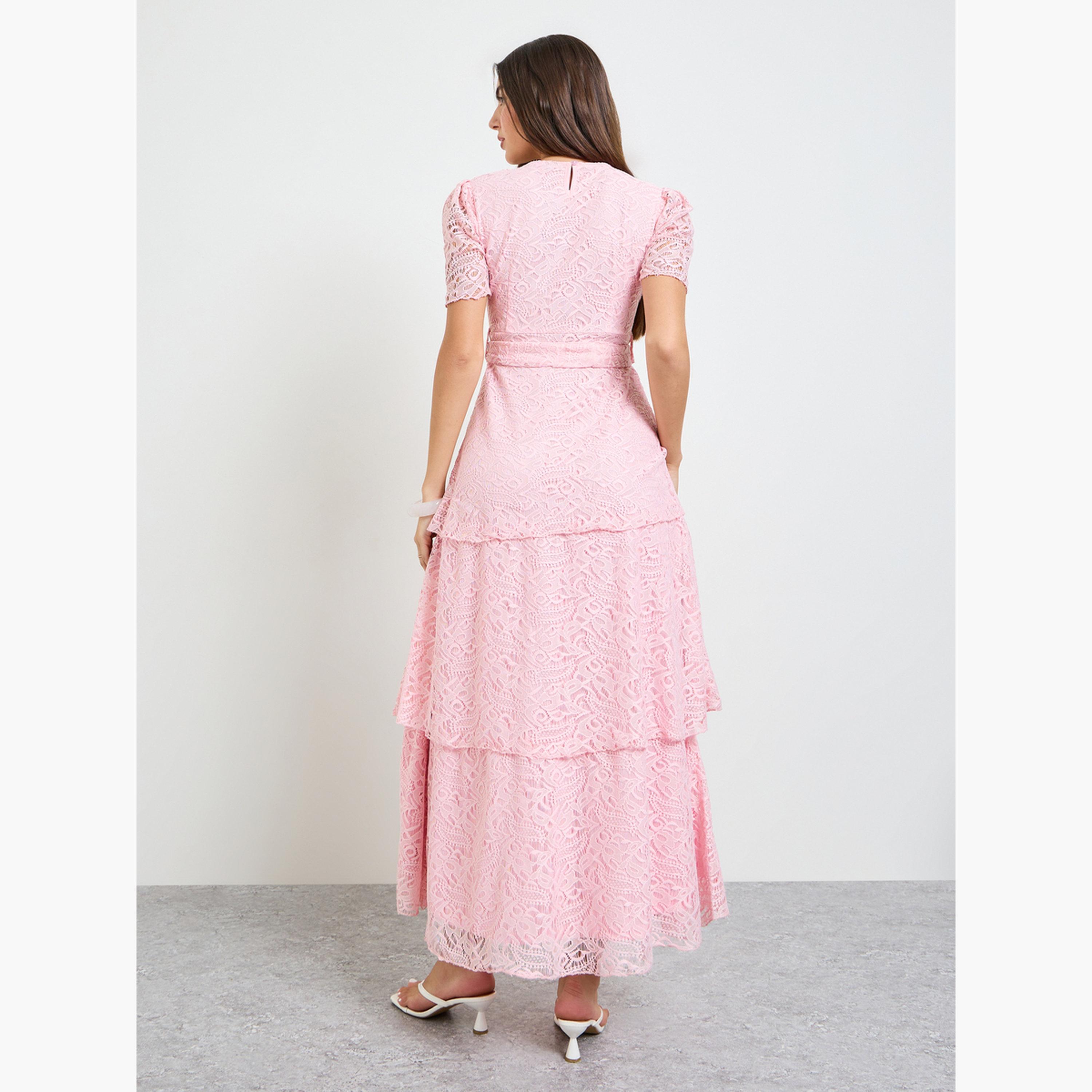 فستان طويل بطبقات دانتيل مع حزام ربط-women-clothing-dresses-image-4