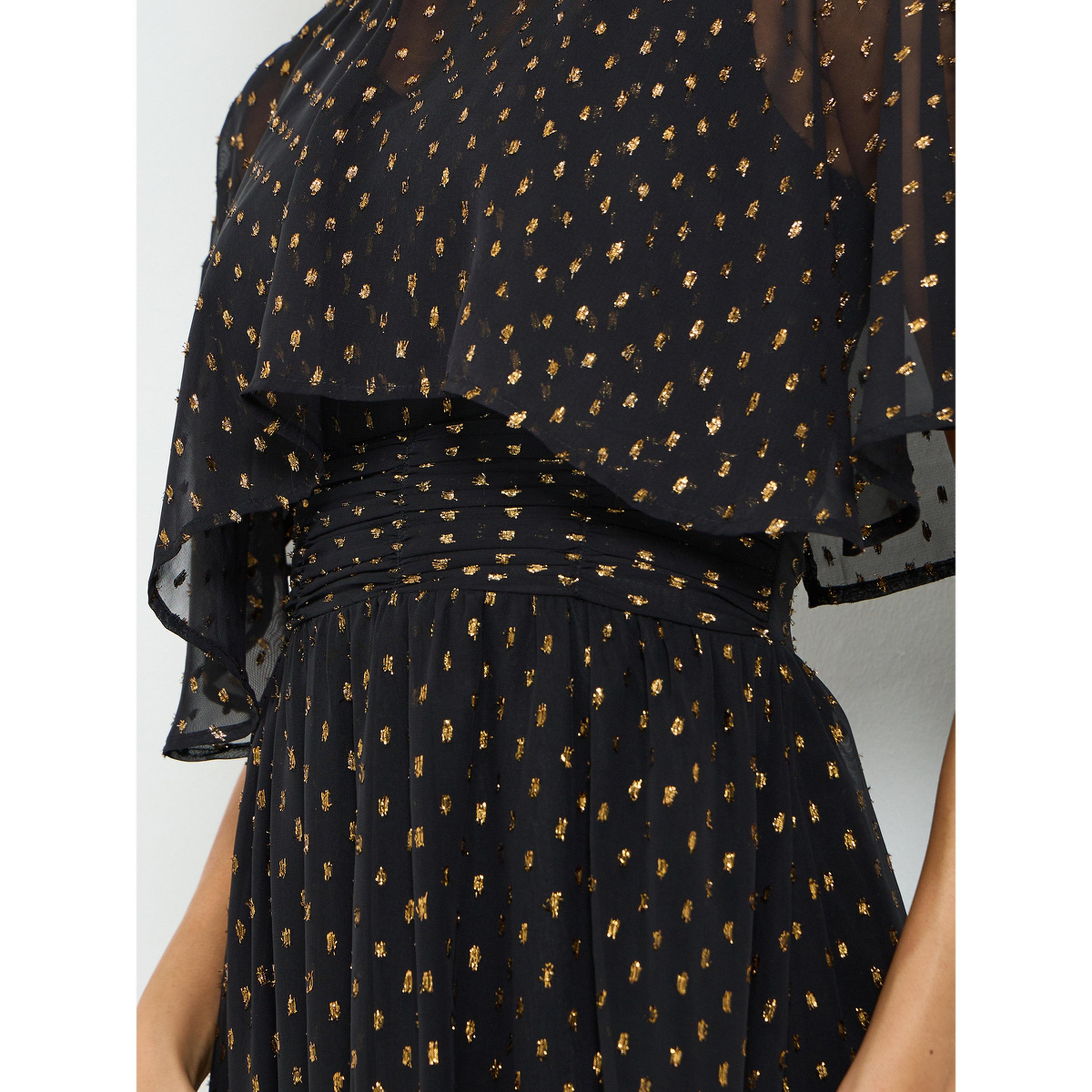 Styli Black Lurex Foil Cape Sleeve Maxi Dress-women-clothing-dresses-image-5