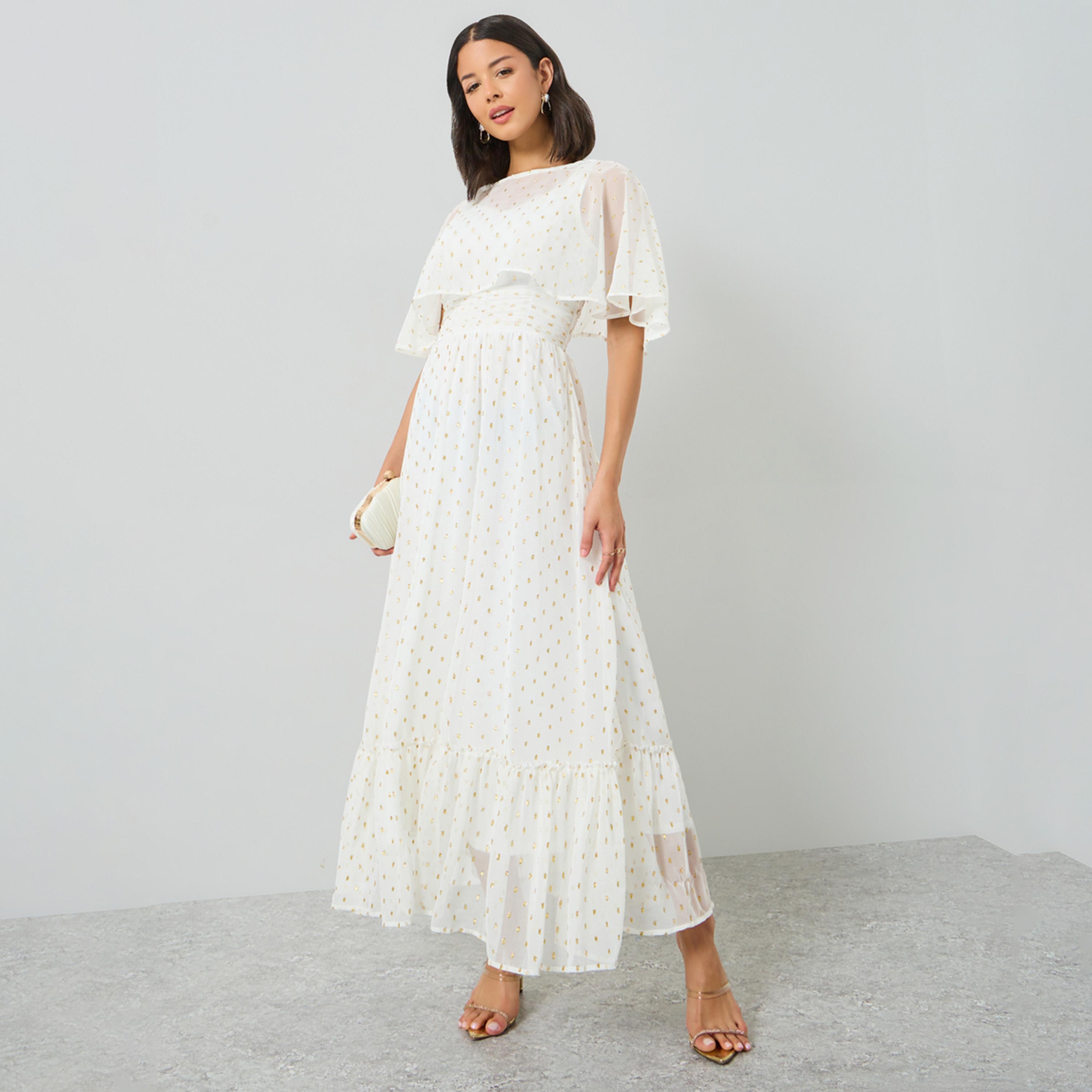 فستان طويل بتفاصيل لوريكس فويل وأكمام كيب-women-clothing-dresses-image-1