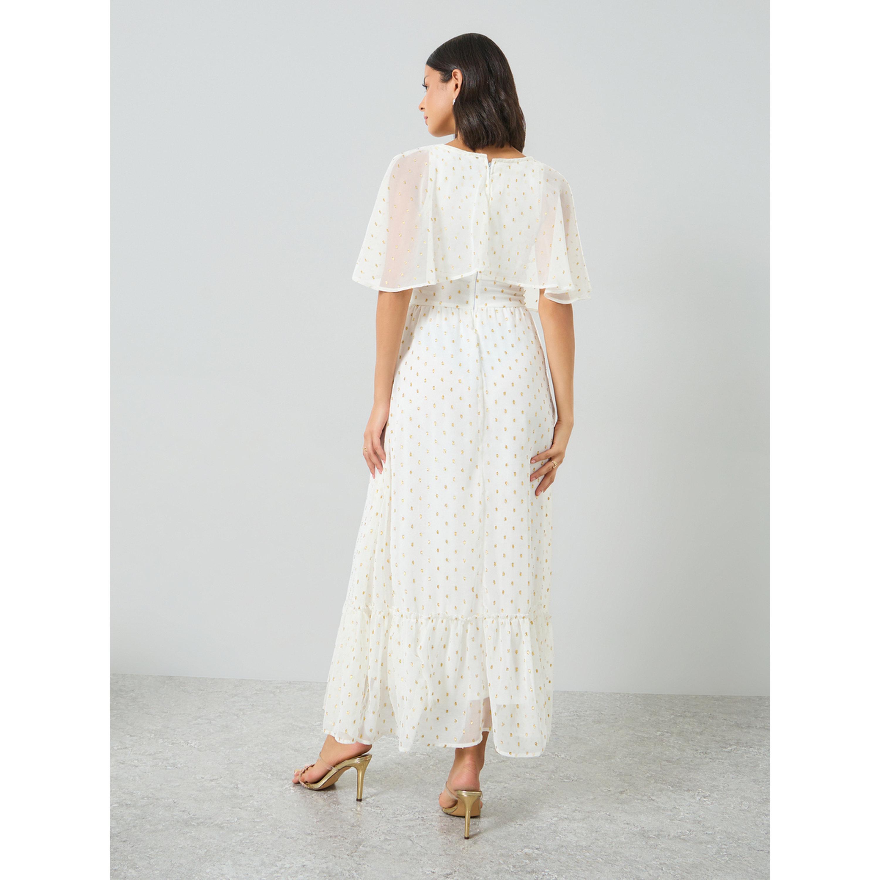Styli White Lurex Foil Cape Sleeve Maxi Dress-women-clothing-dresses-image-4