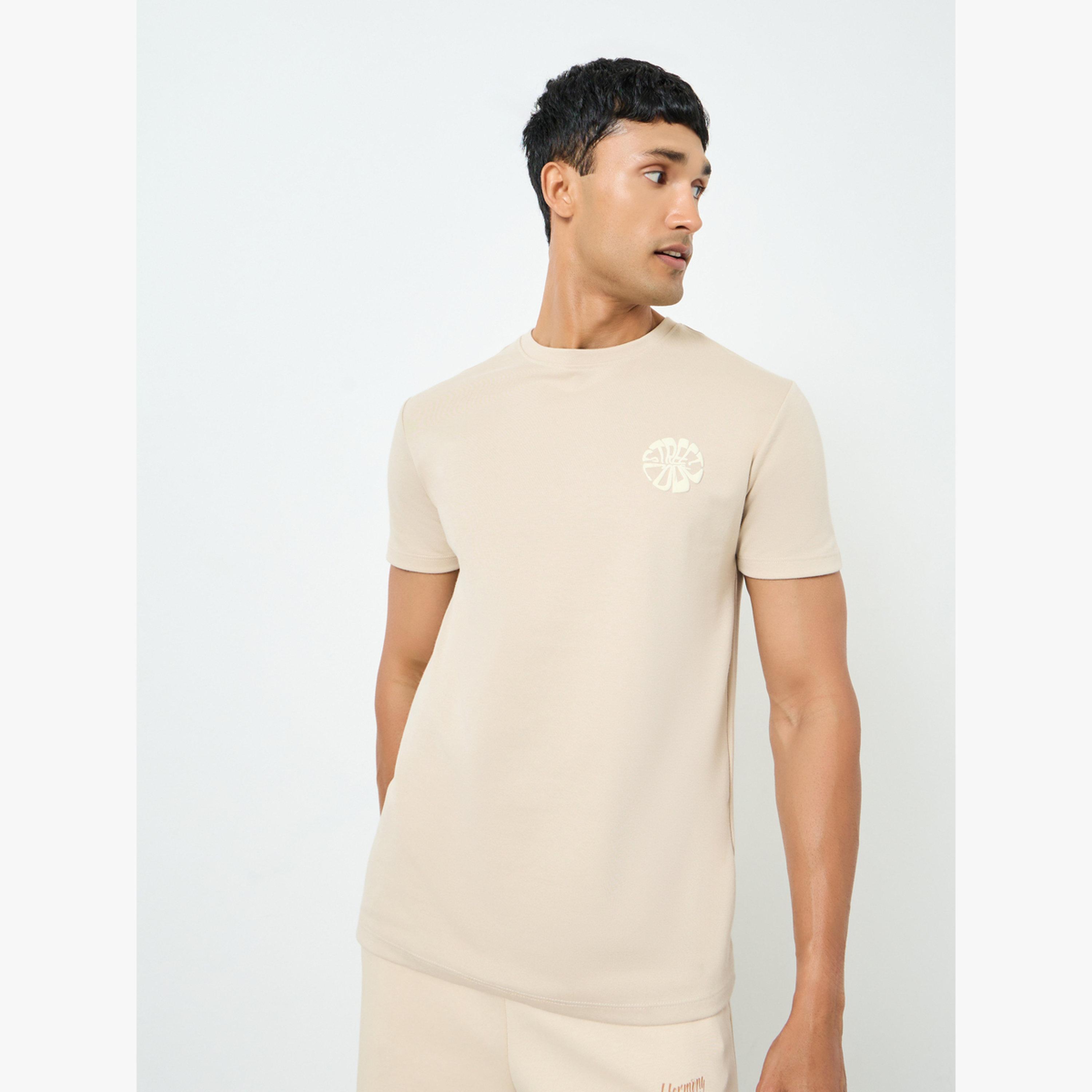 Styli Men Beige Graphic Print Crew Neck T-Shirt-men-clothing-tshirtsandpolos-tshirts-image-1
