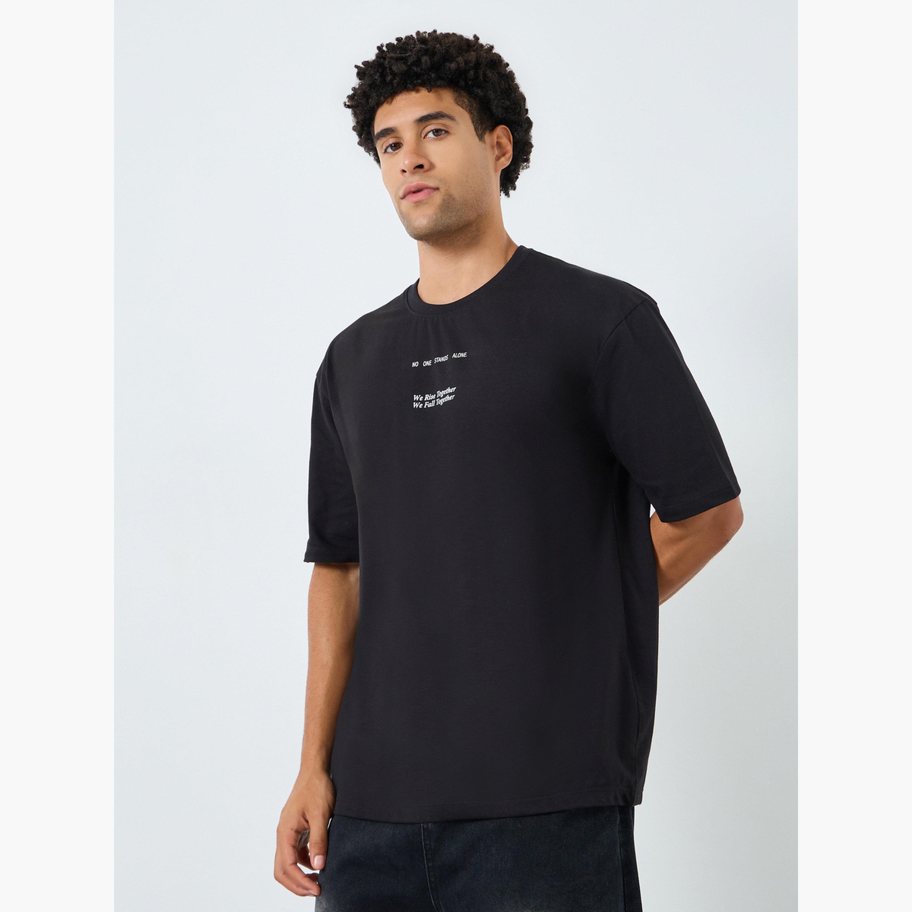 Styli Men Oversized Slogan Print Crew Neck T-Shirt-men-clothing-tshirtsandpolos-tshirts-image-1
