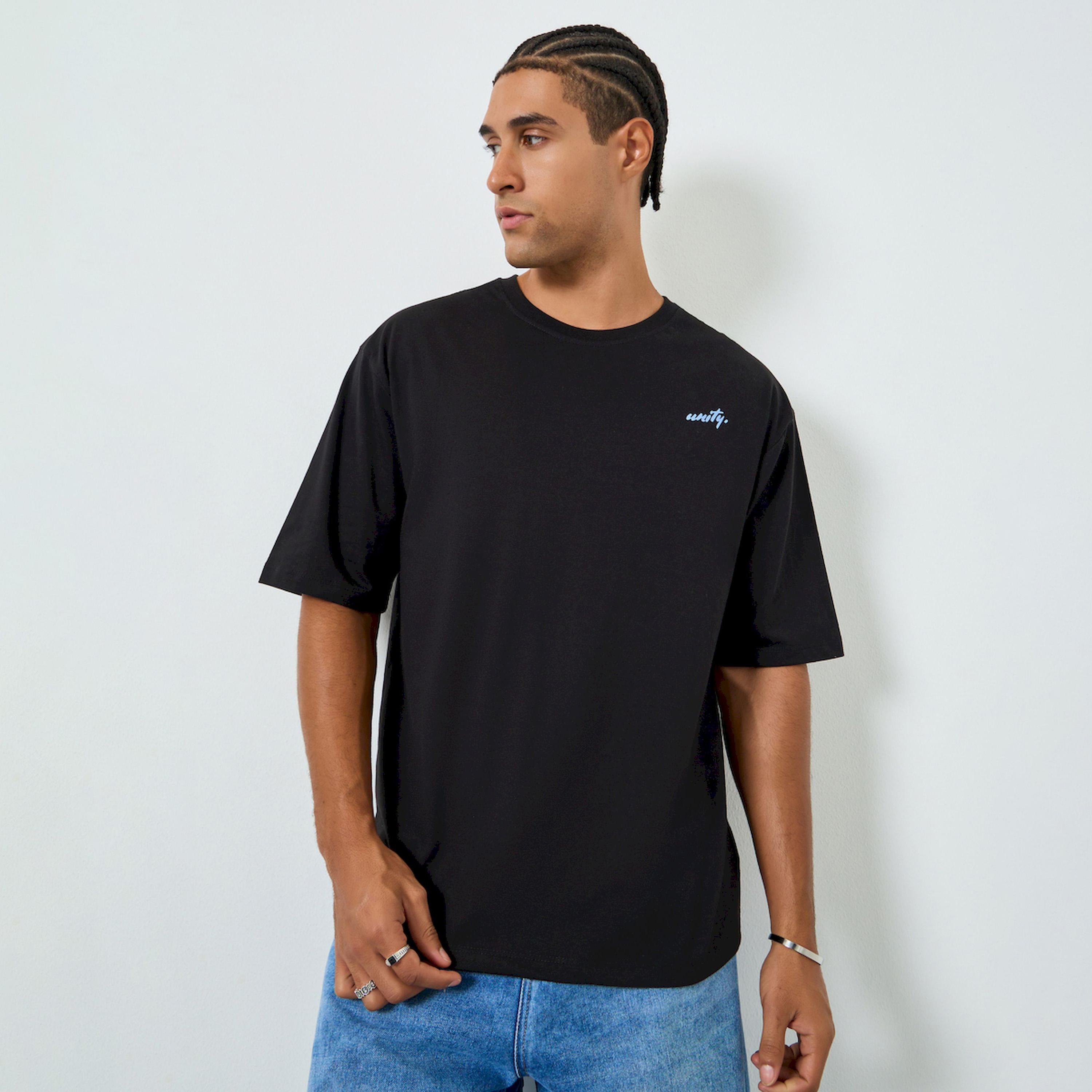 Styli Men Black Oversized Text Print T-Shirt-men-clothing-tshirtsandpolos-tshirts-image-1