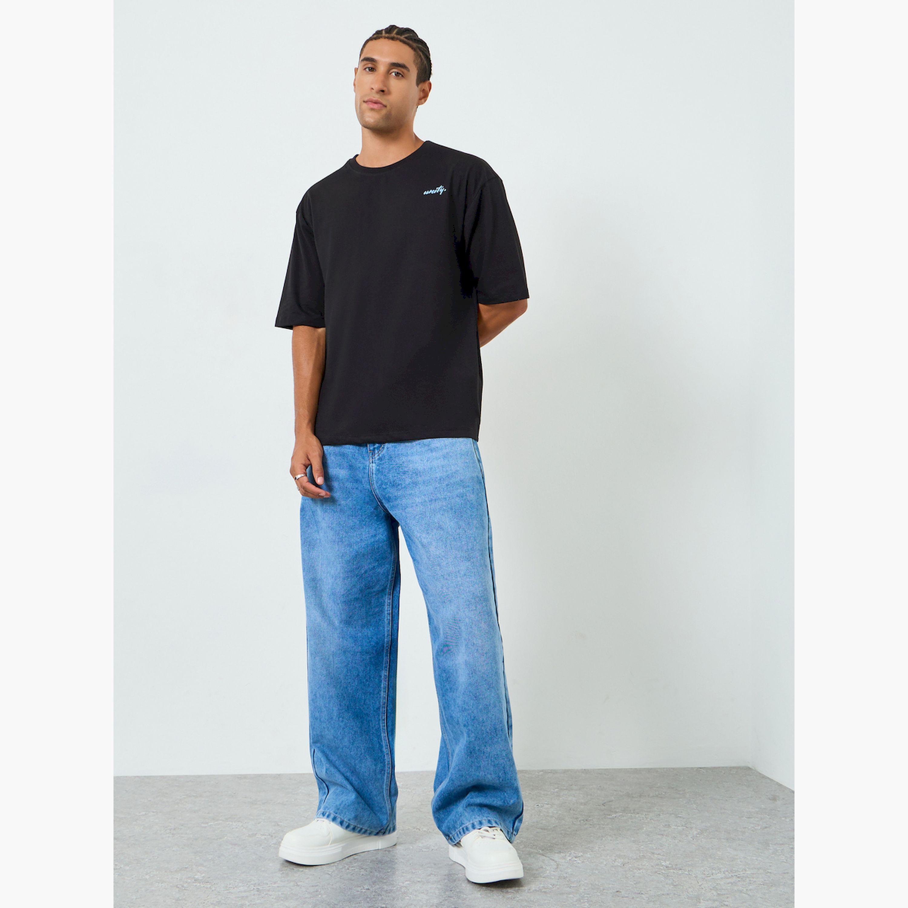 Styli Men Black Oversized Text Print T-Shirt-men-clothing-tshirtsandpolos-tshirts-image-2
