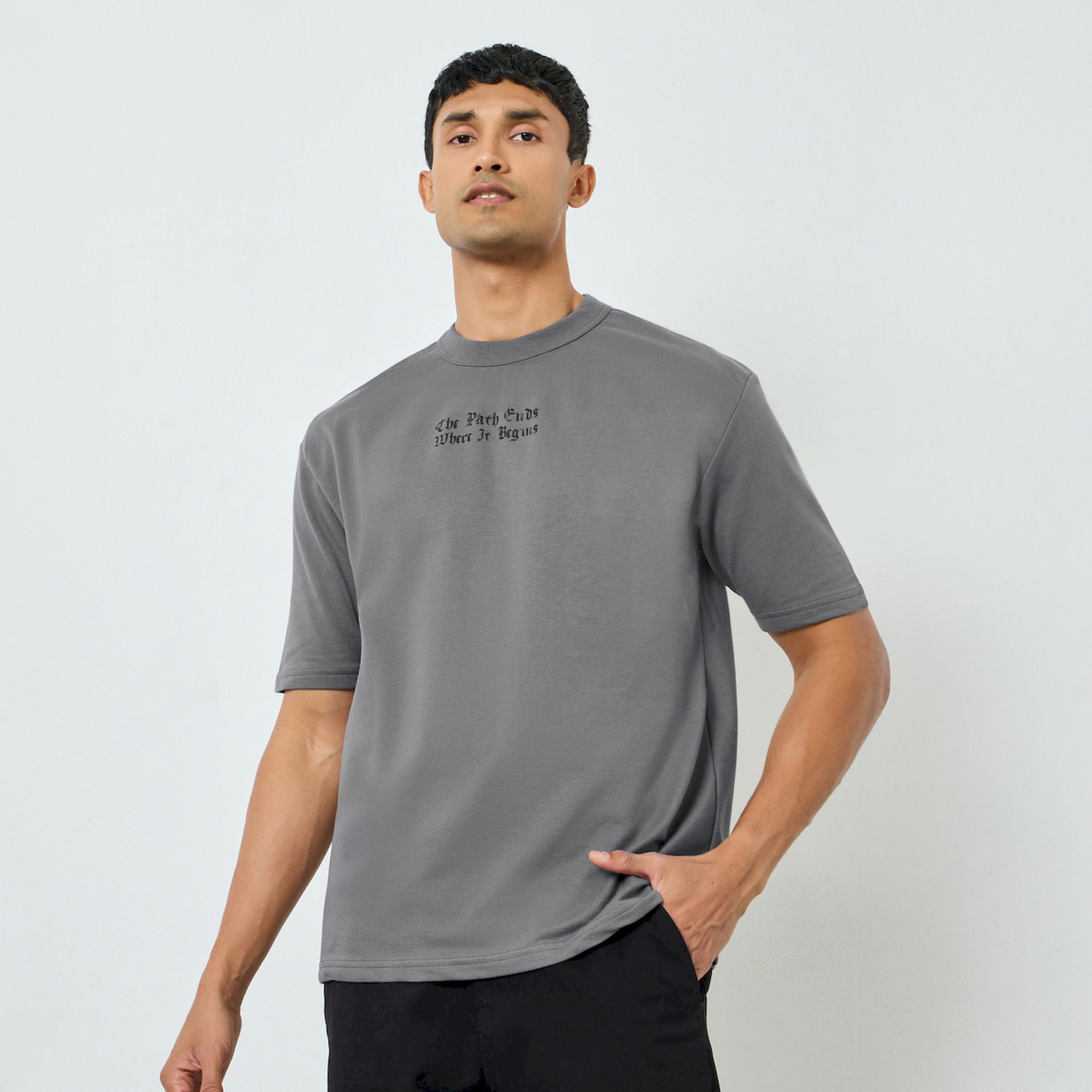 Styli Men Grey Graphic Print Oversized T-Shirt-men-clothing-tshirtsandpolos-tshirts-image-1