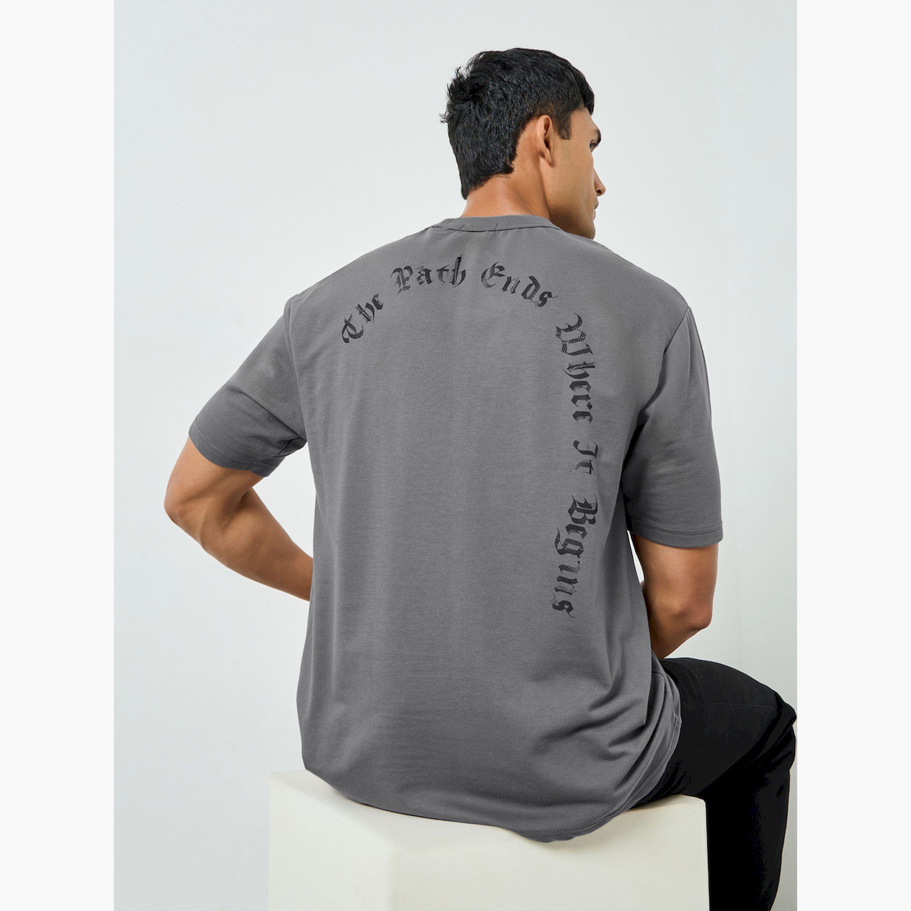 Styli Men Grey Graphic Print Oversized T-Shirt-men-clothing-tshirtsandpolos-tshirts-image-3