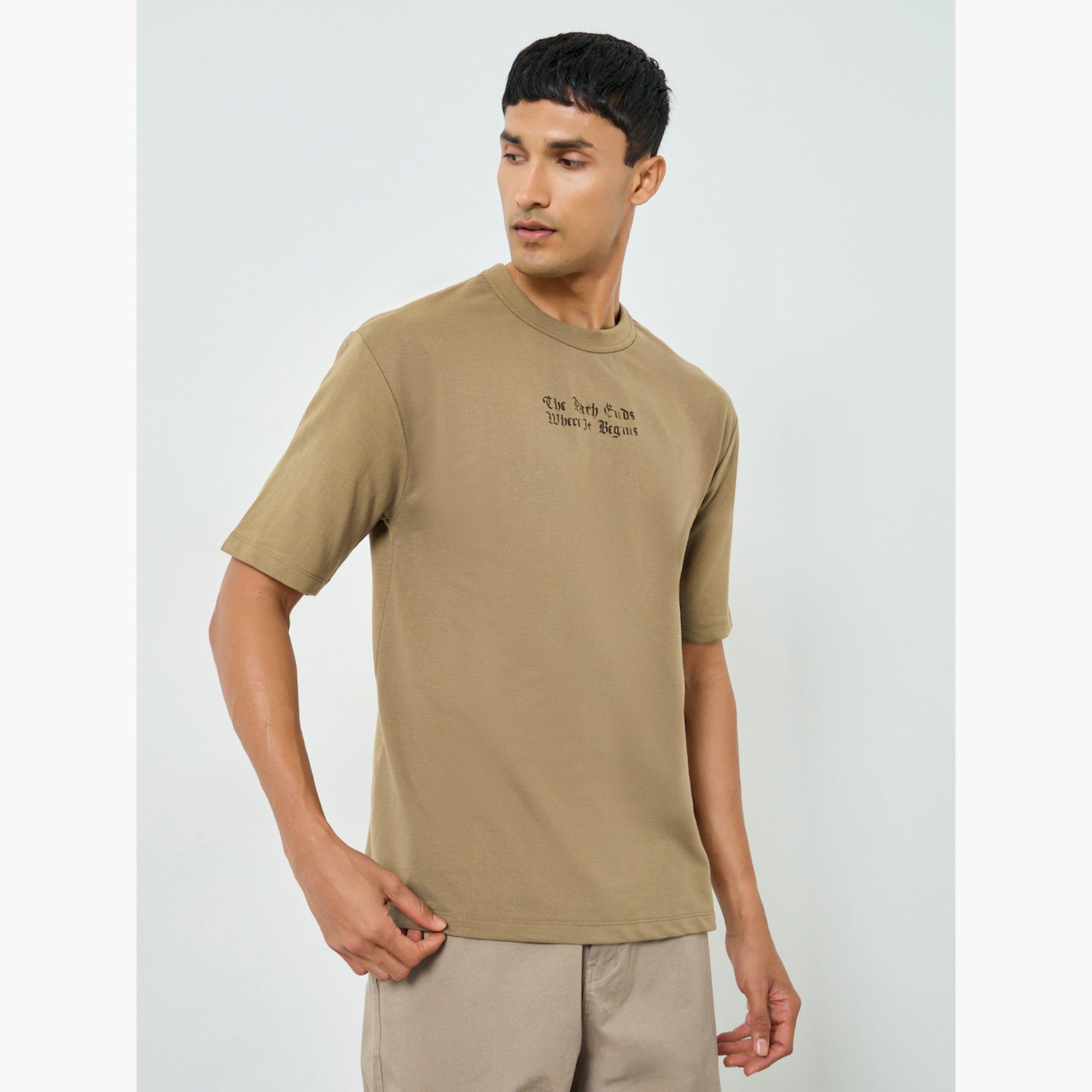 Styli Men Beige Graphic Print Oversized T-Shirt-men-clothing-tshirtsandpolos-tshirts-image-1