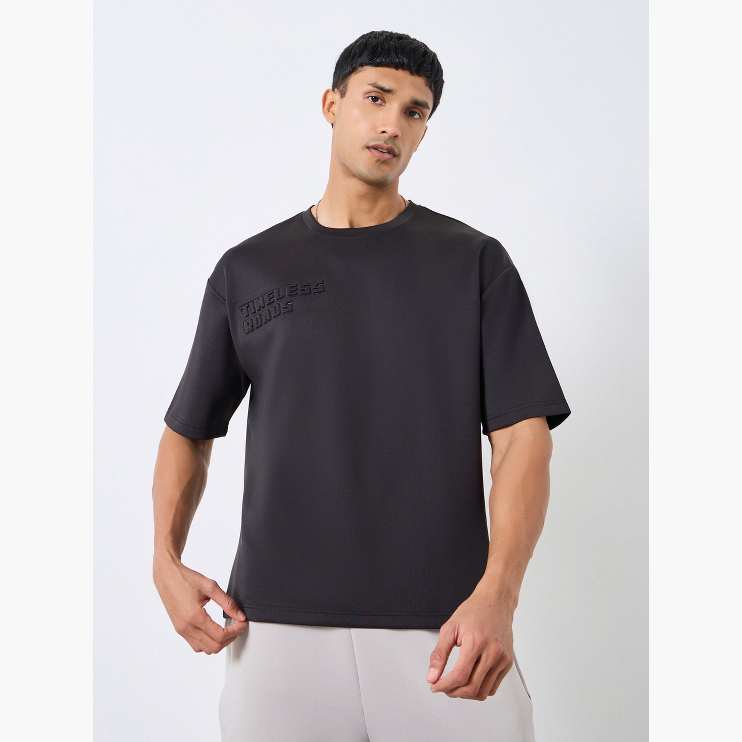 Styli Men Black Oversized Chest Embossed T-Shirt-men-clothing-tshirtsandpolos-tshirts-image-1