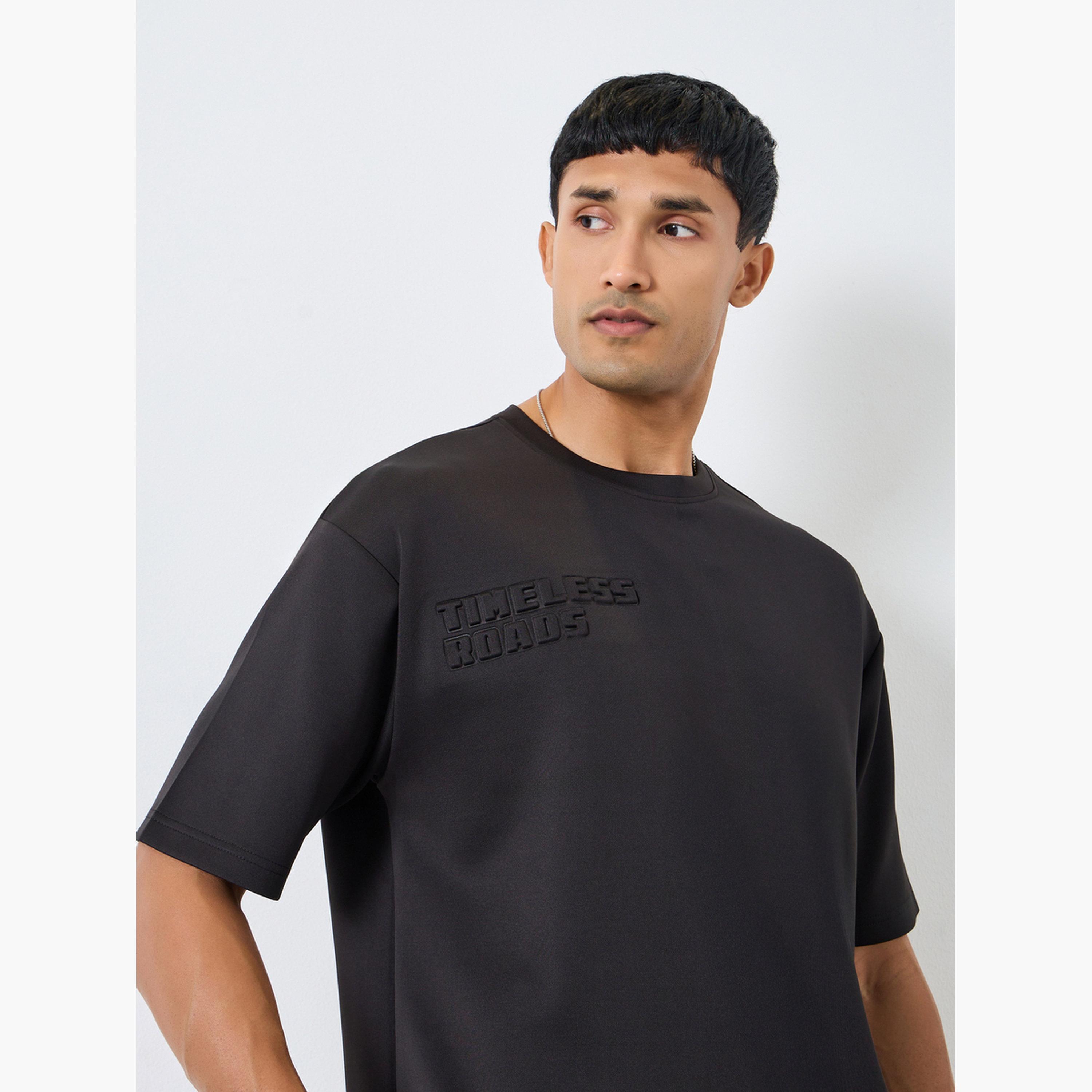 Styli Men Black Oversized Chest Embossed T-Shirt-men-clothing-tshirtsandpolos-tshirts-image-3