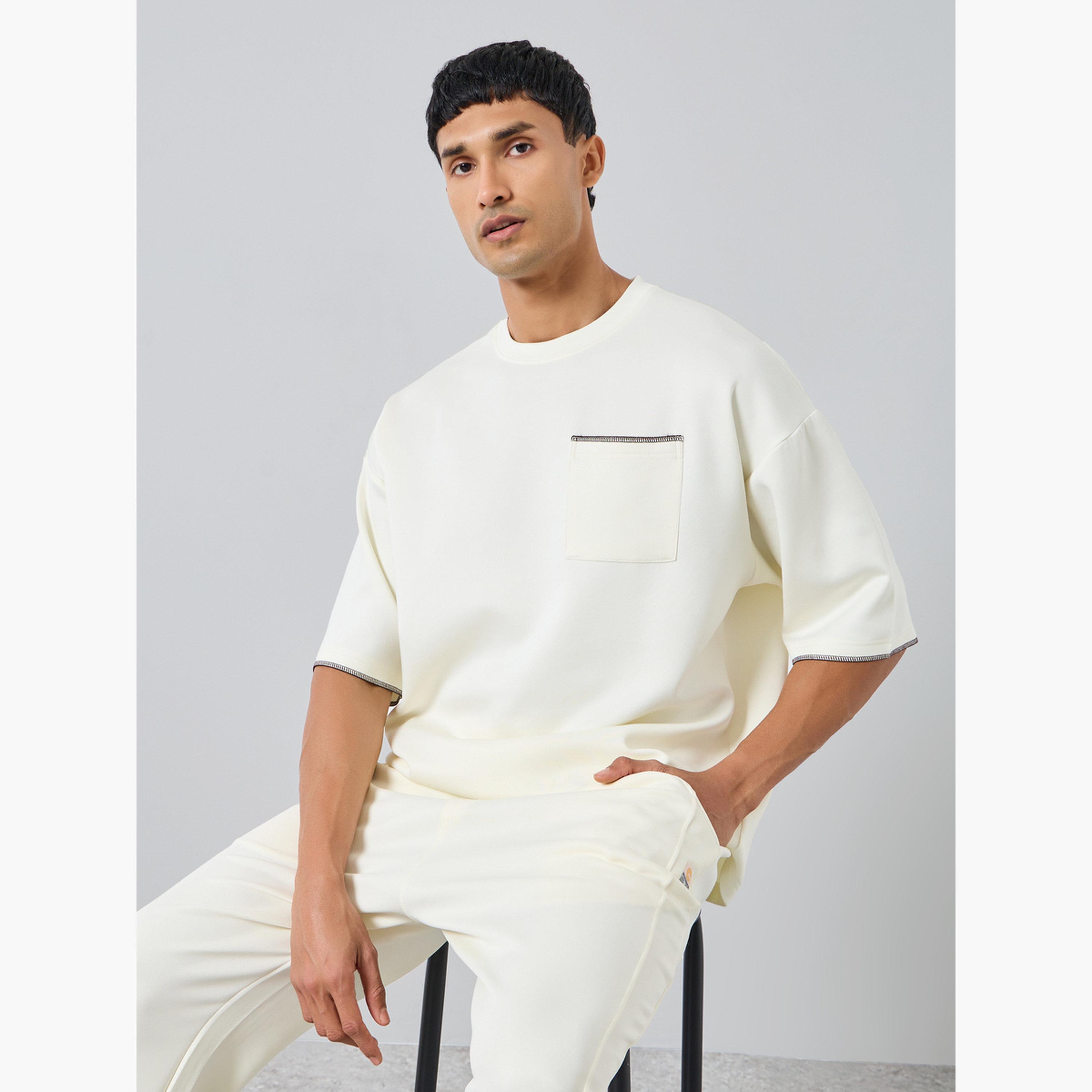 Styli Men Cream Boxy Fit T-Shirt with Contrast Stitching-men-clothing-tshirtsandpolos-tshirts-image-2