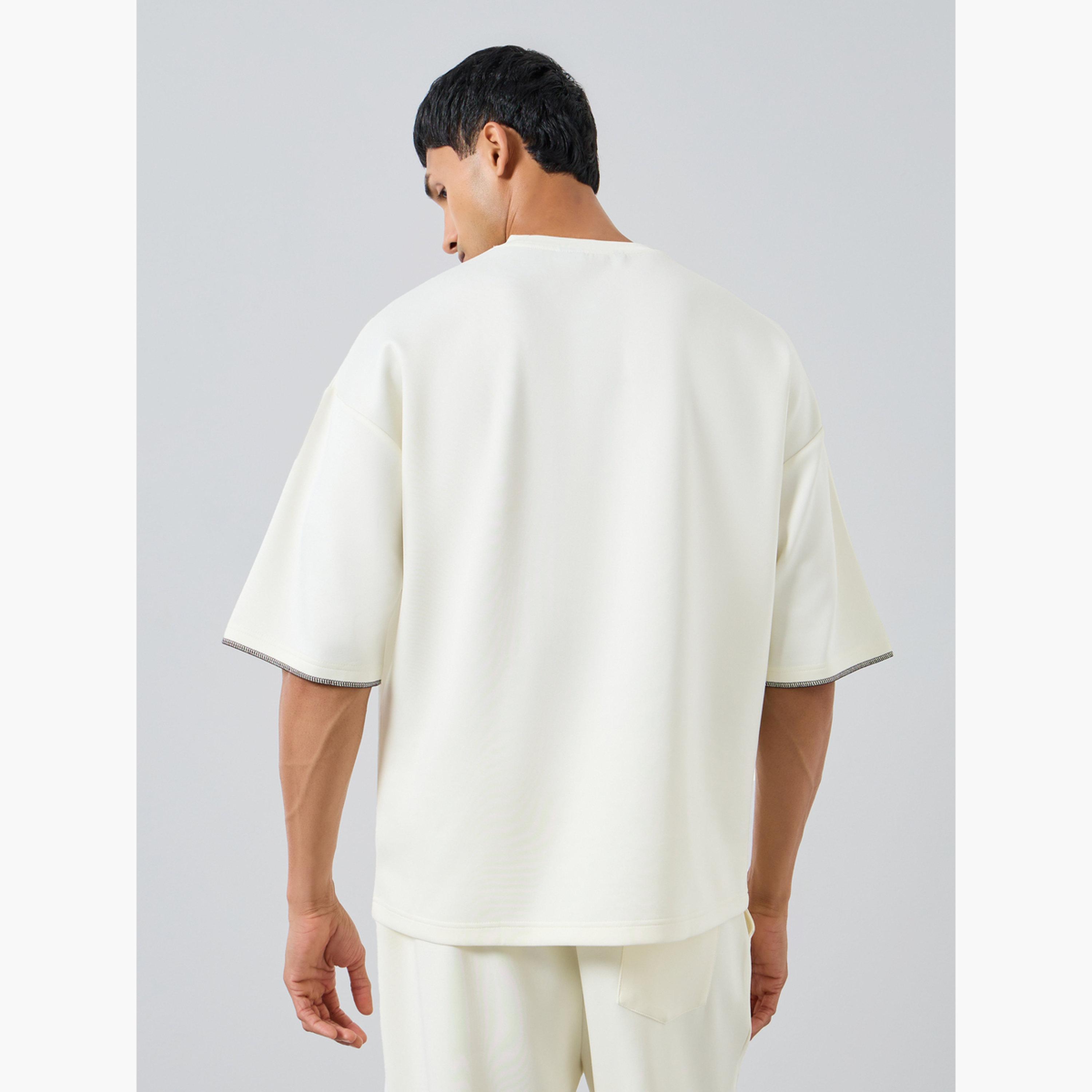 Styli Men Cream Boxy Fit T-Shirt with Contrast Stitching-men-clothing-tshirtsandpolos-tshirts-image-4