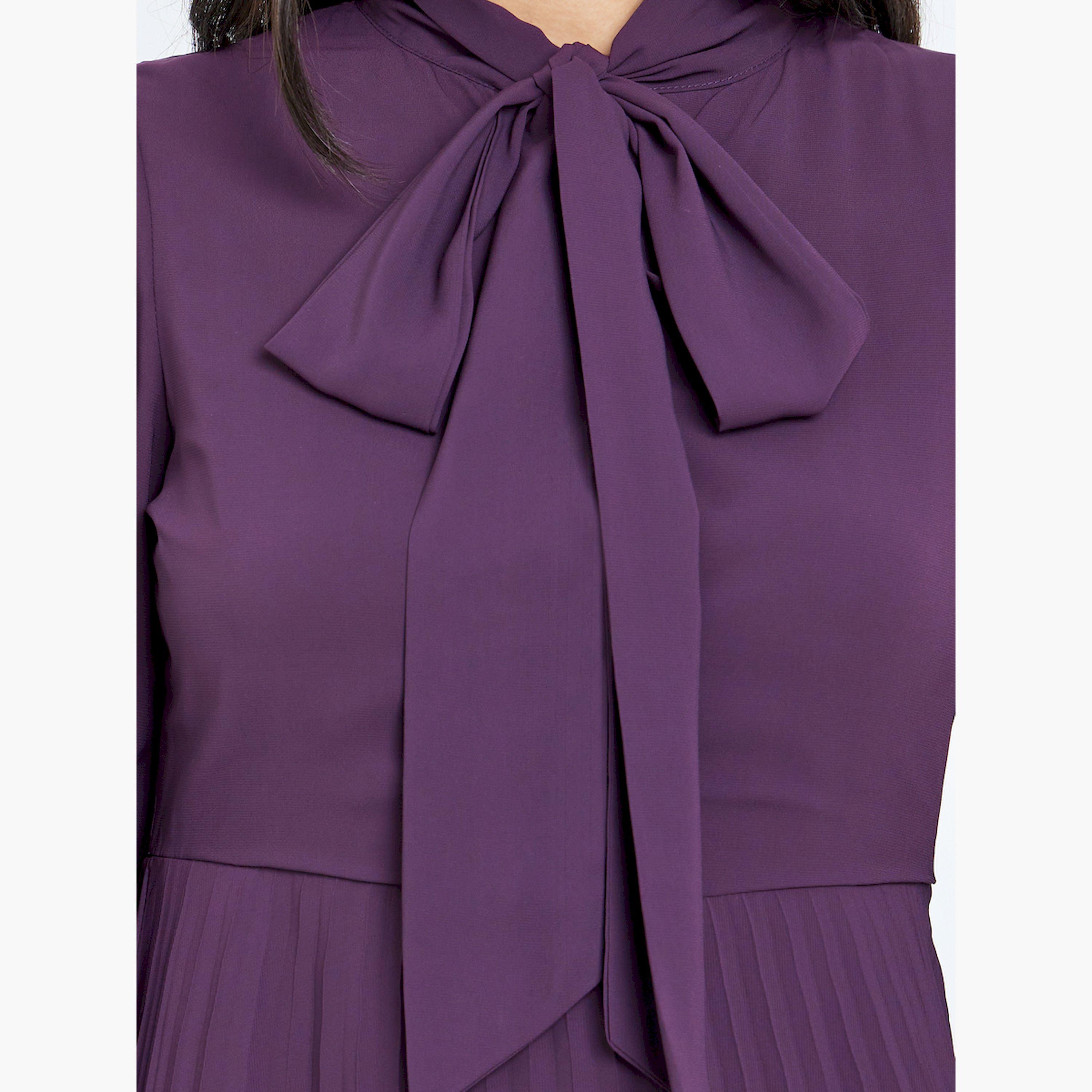 فستان ماكسي بكسرات وربطة أنشوطة-women-clothing-dresses-image-4