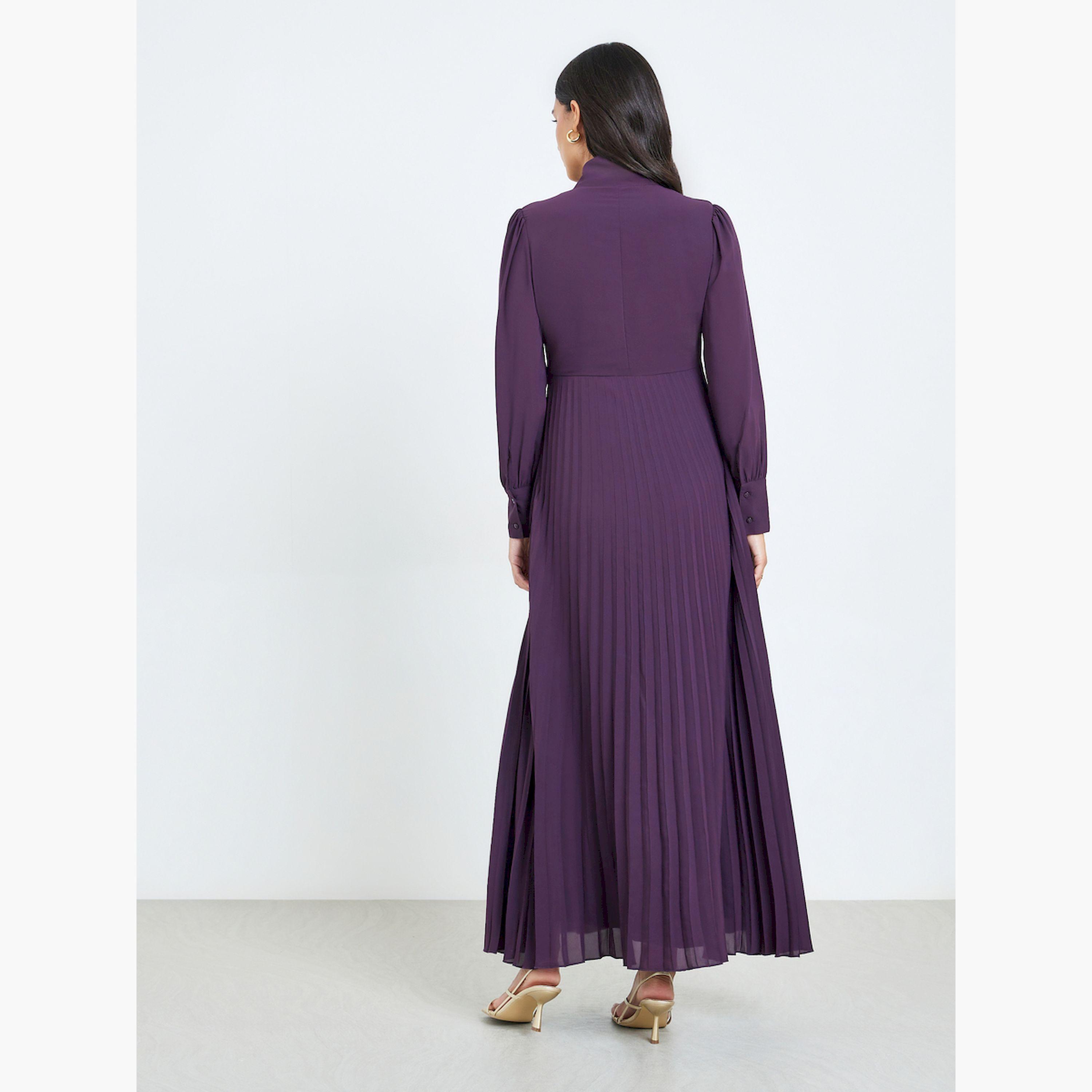 فستان ماكسي بكسرات وربطة أنشوطة-women-clothing-dresses-image-5