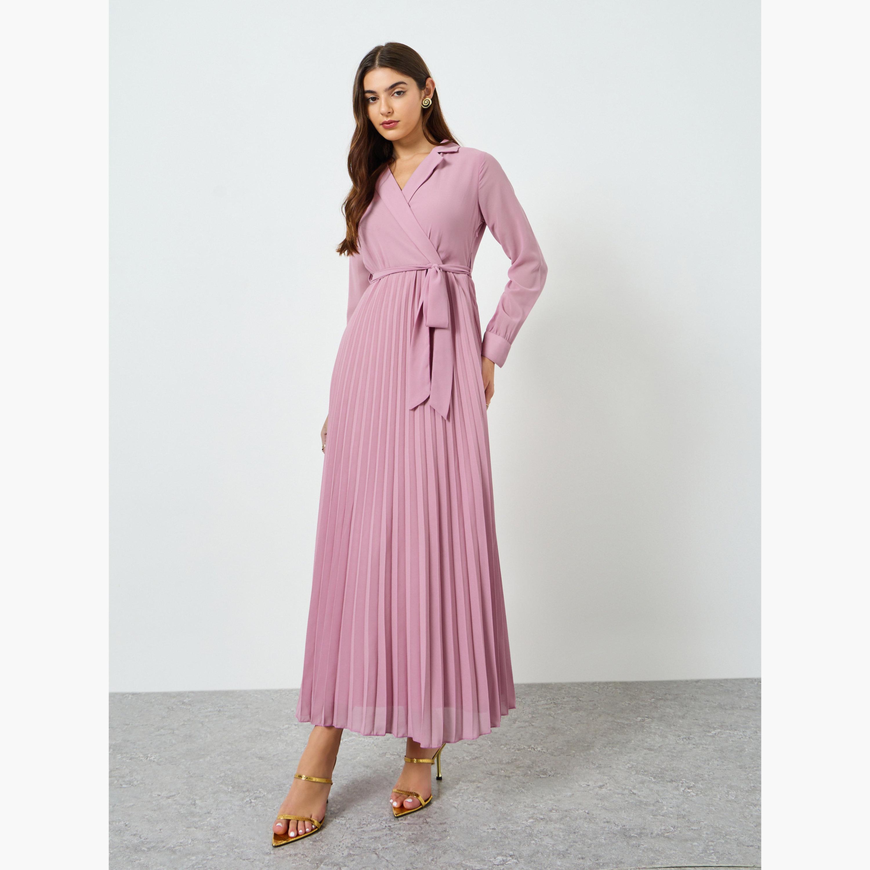 فستان طويل مزين بكسرات-women-clothing-dresses-image-2