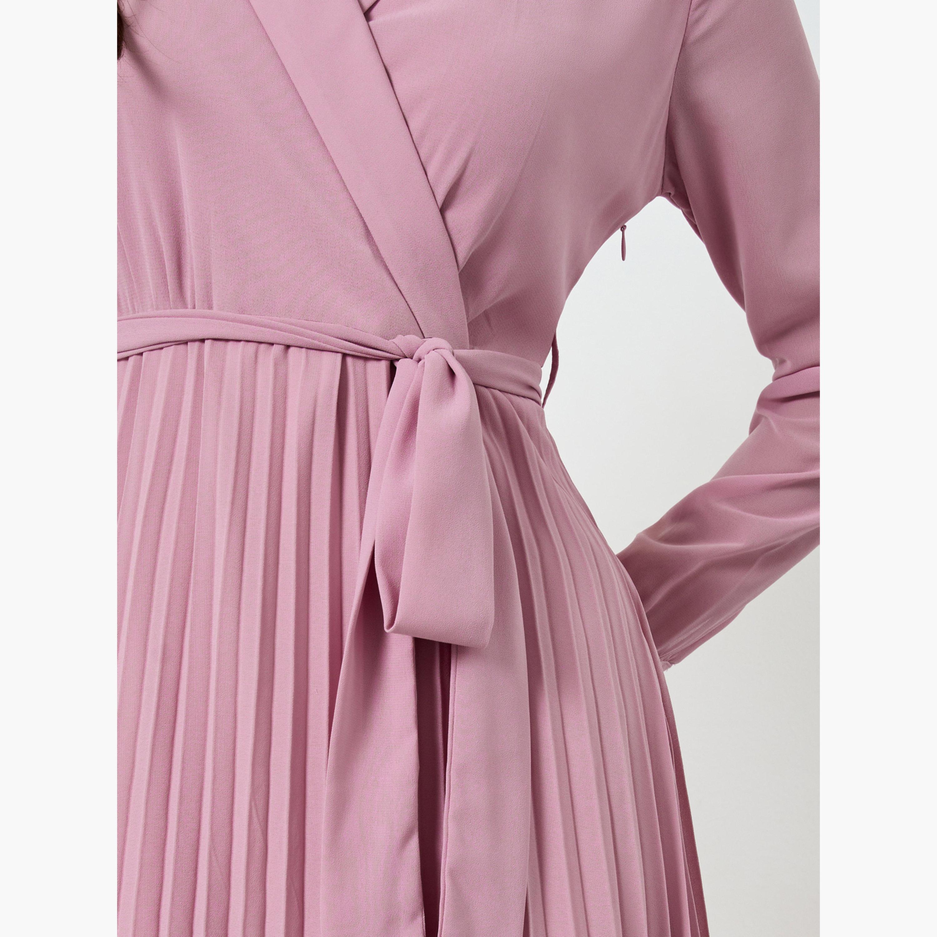 Styli Women Pink Pleated Maxi Dress-women-clothing-dresses-image-5