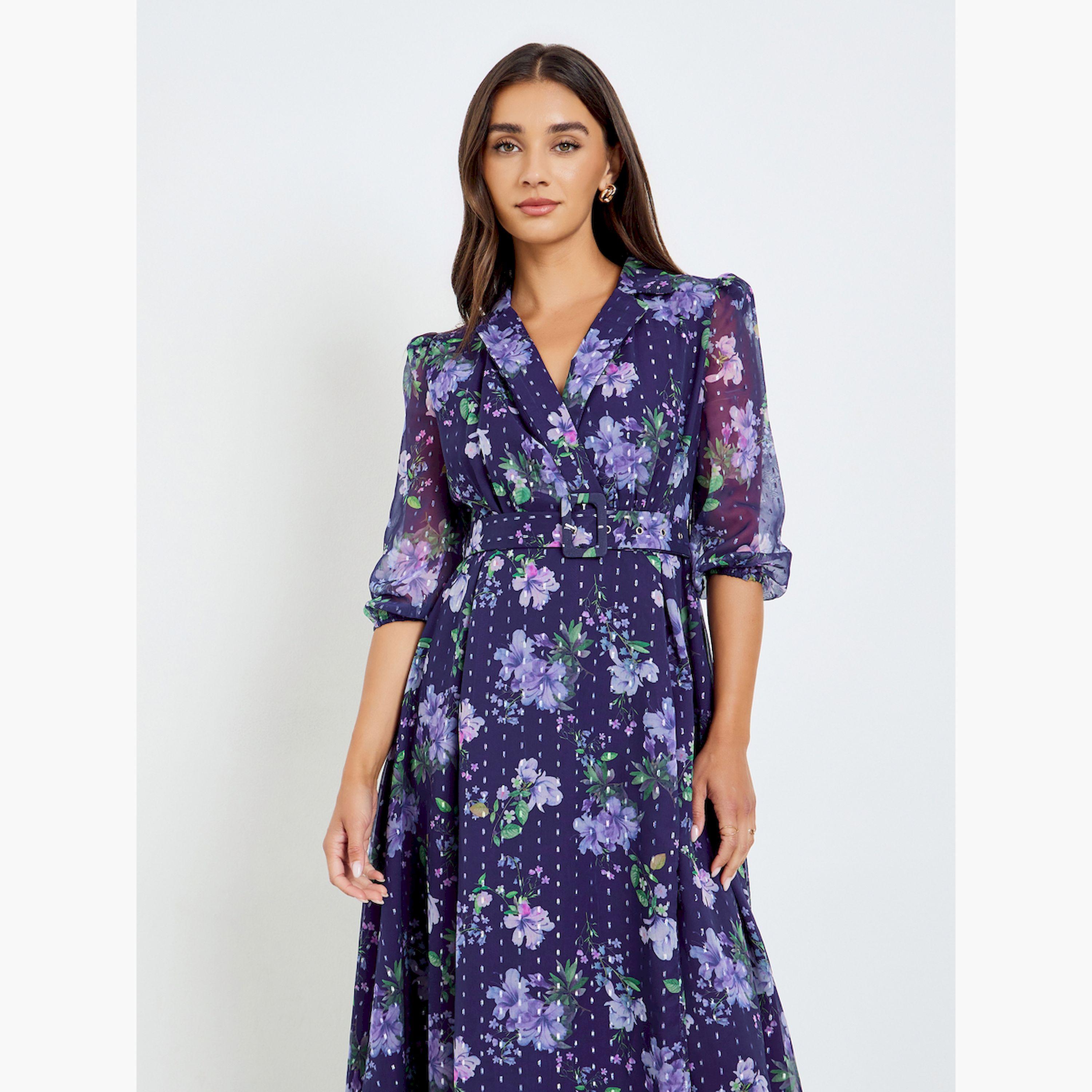Styli Purple Floral Print Belted Maxi Dress-women-clothing-dresses-image-3