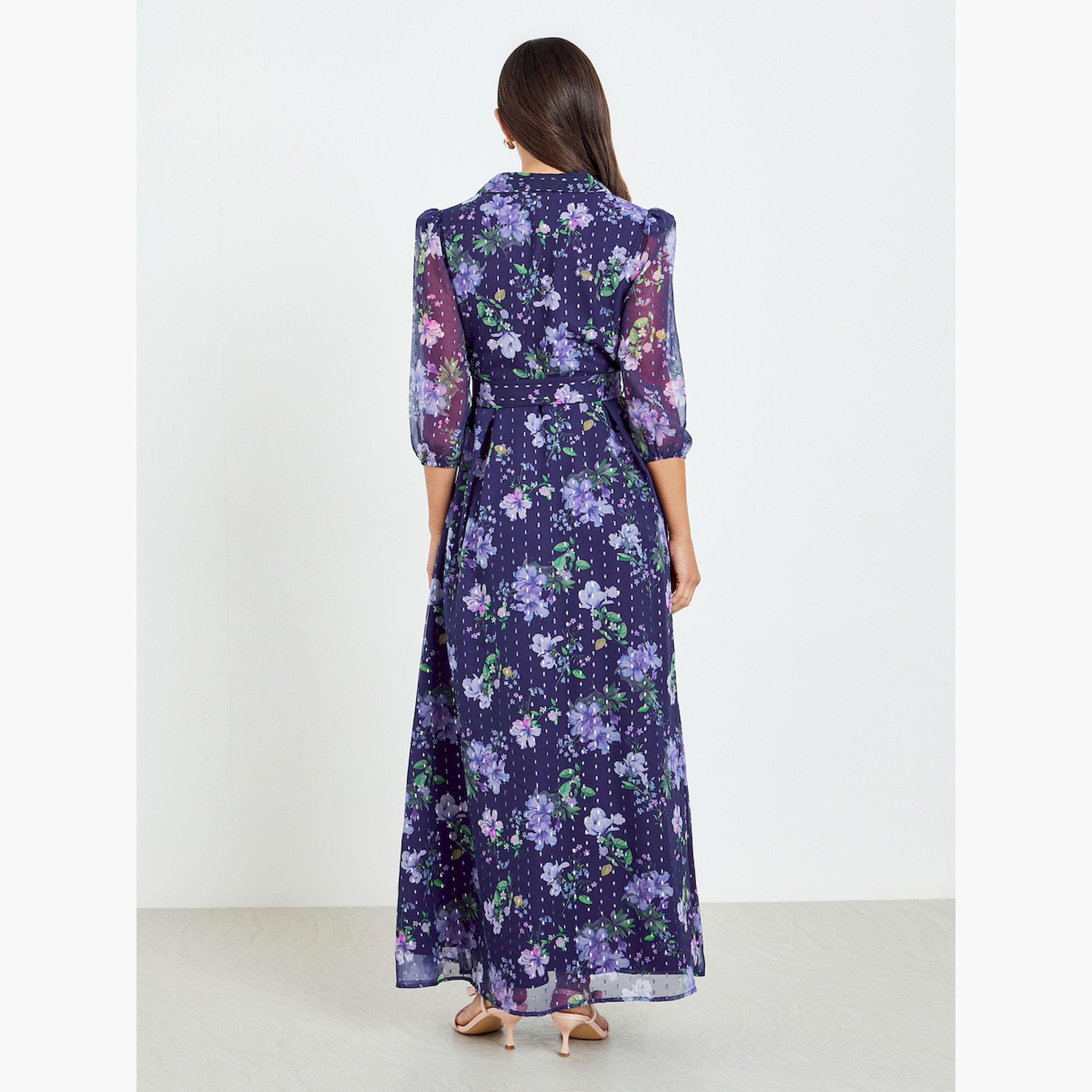 فستان طويل مع حزام وطبعة زهور-women-clothing-dresses-image-4