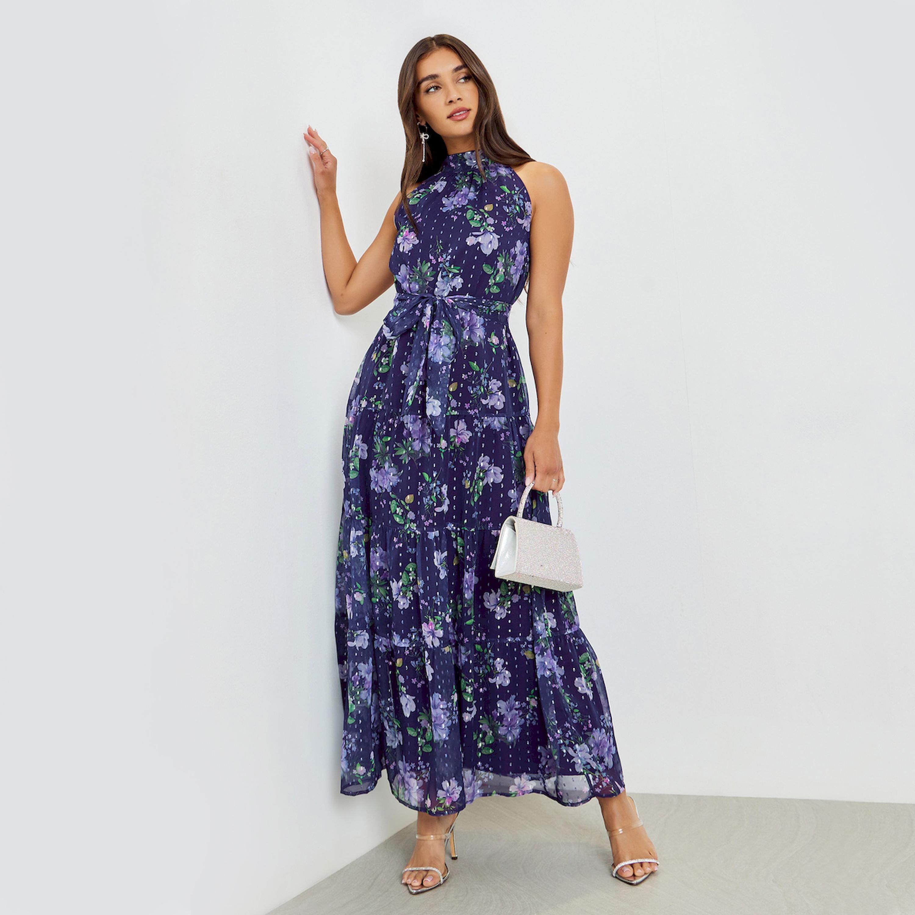 Styli Purple Floral Maxi Dress with Tie-Belt-women-clothing-dresses-image-1