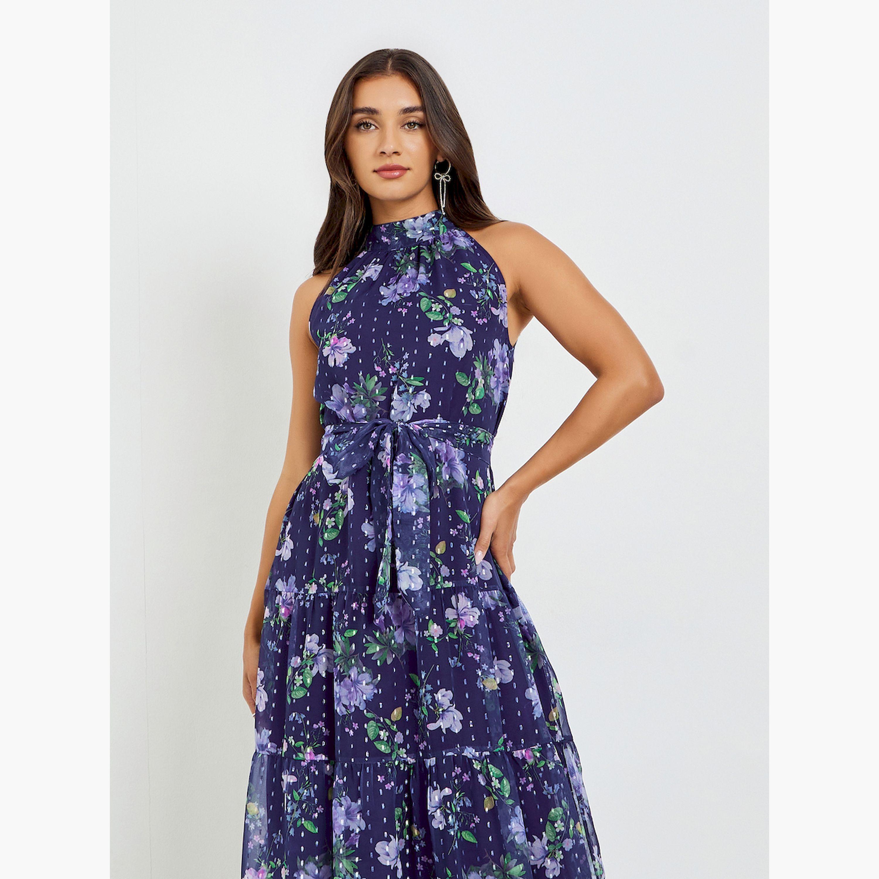 Styli Purple Floral Maxi Dress with Tie-Belt-women-clothing-dresses-image-2