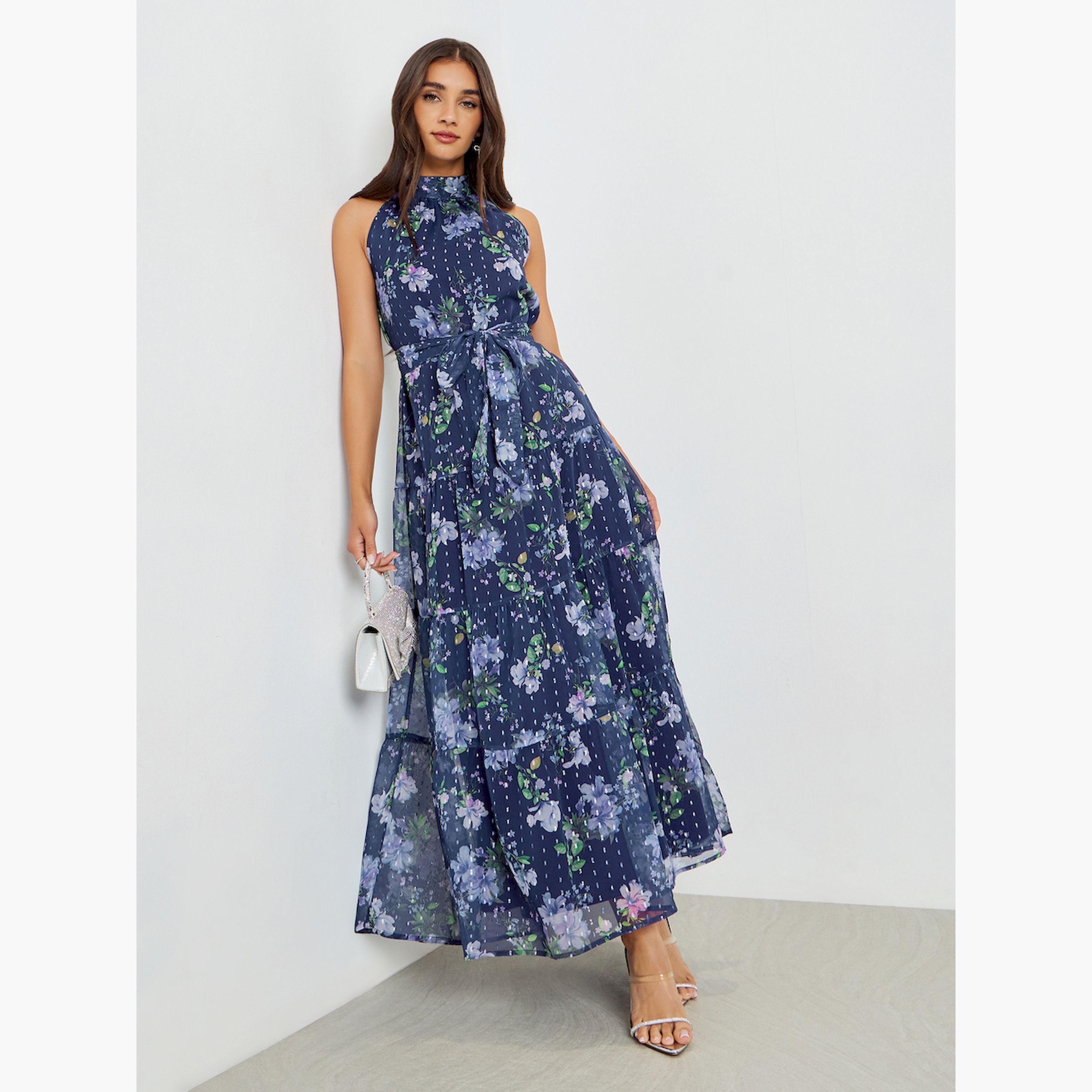 Styli Purple Floral Maxi Dress with Tie-Belt-women-clothing-dresses-image-3