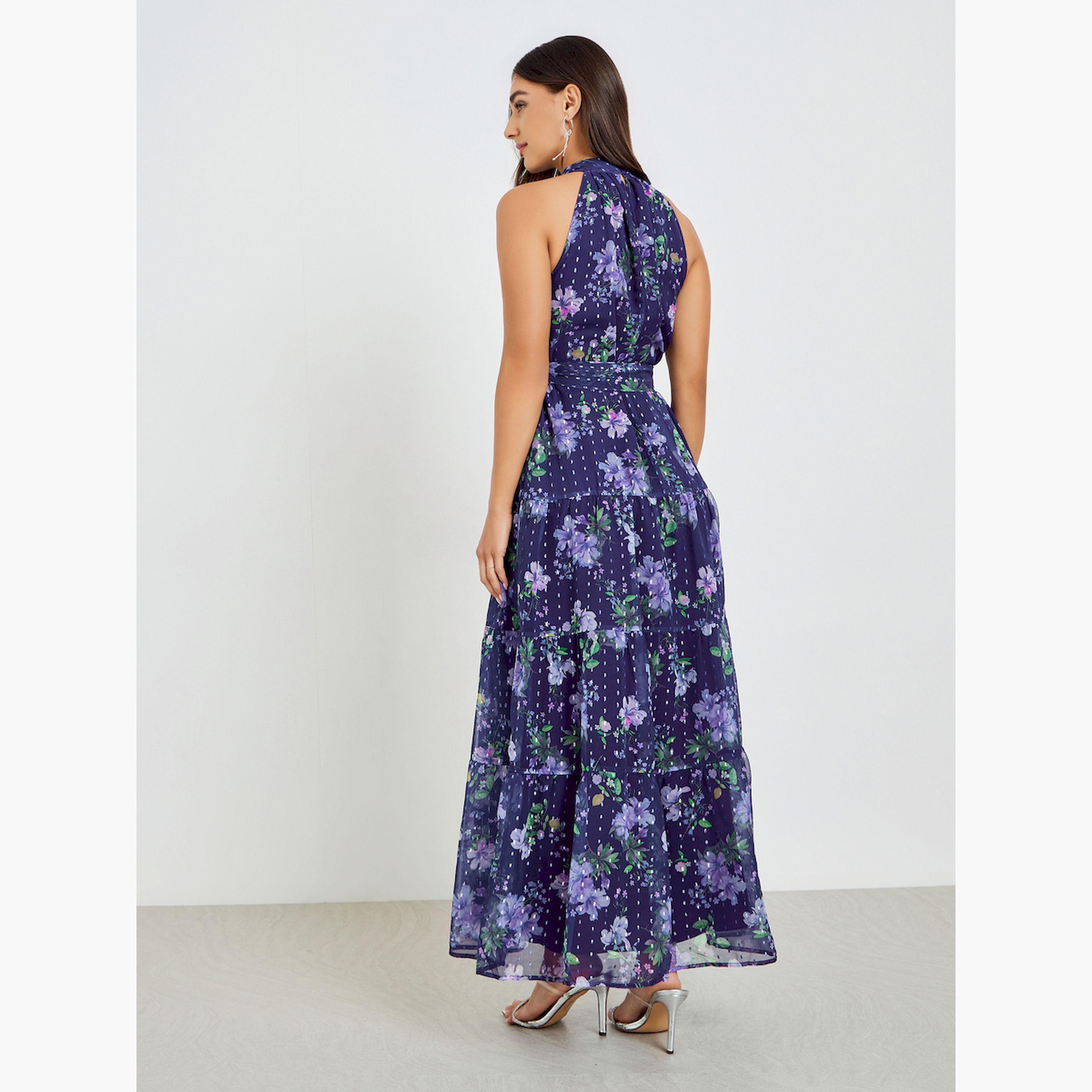 Styli Purple Floral Maxi Dress with Tie-Belt-women-clothing-dresses-image-5