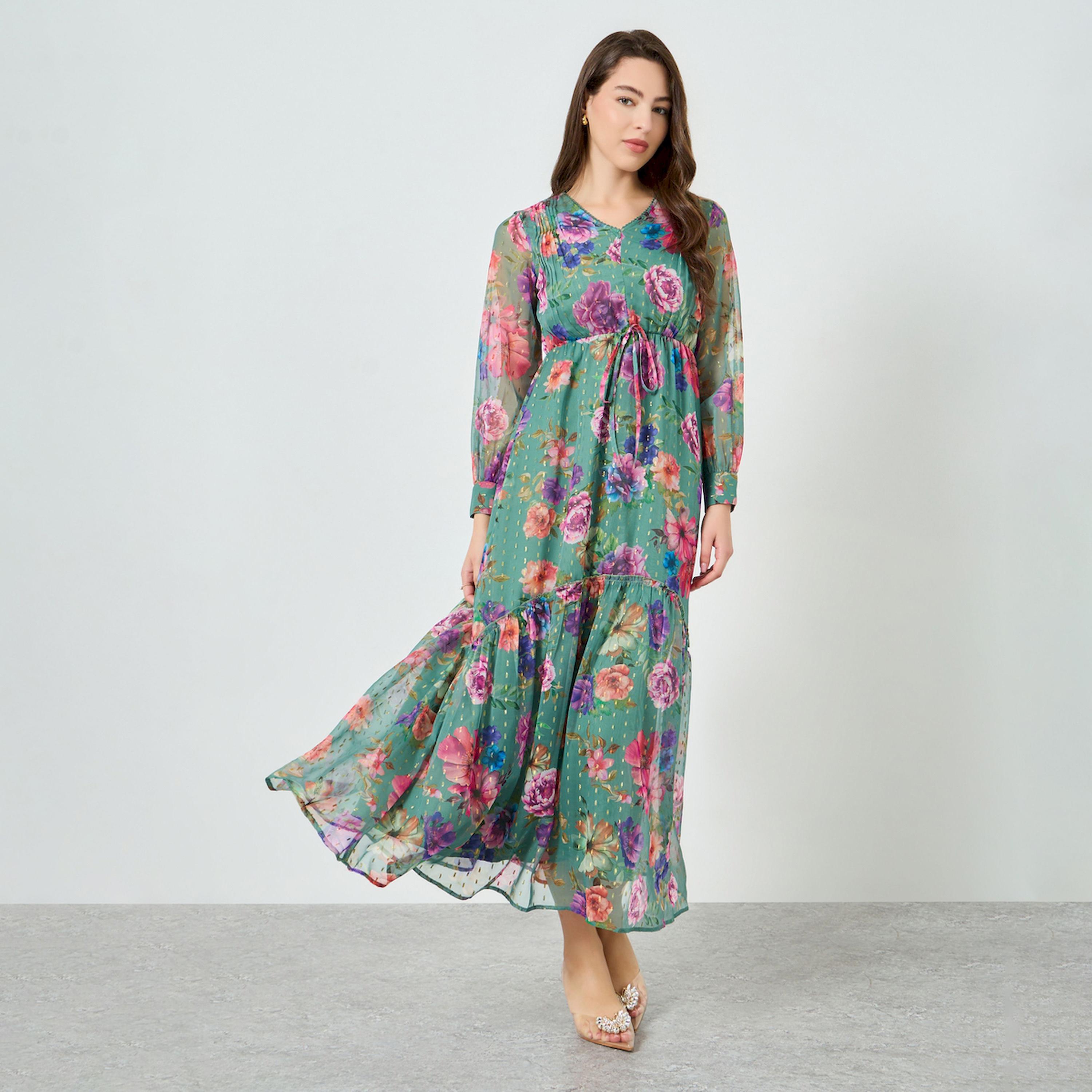 فستان طويل لوريكس بطبعة زهور-women-clothing-dresses-image-1