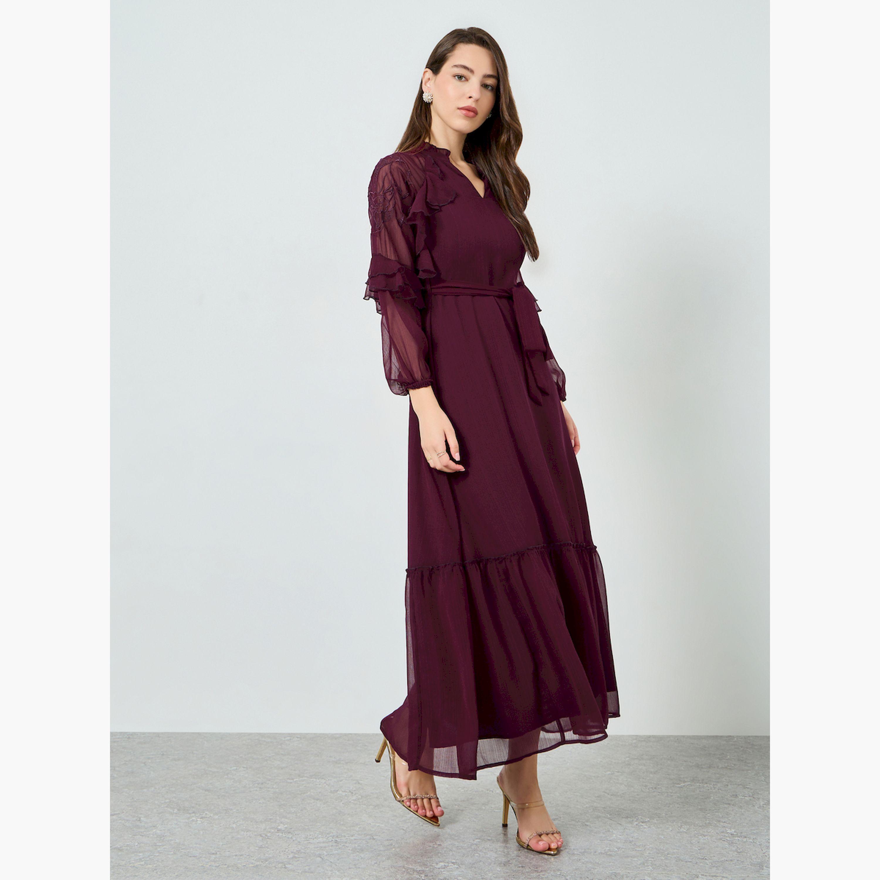 فستان طويل بتفاصيل كشكش وتفاصيل مُطرّزة-women-clothing-dresses-image-3