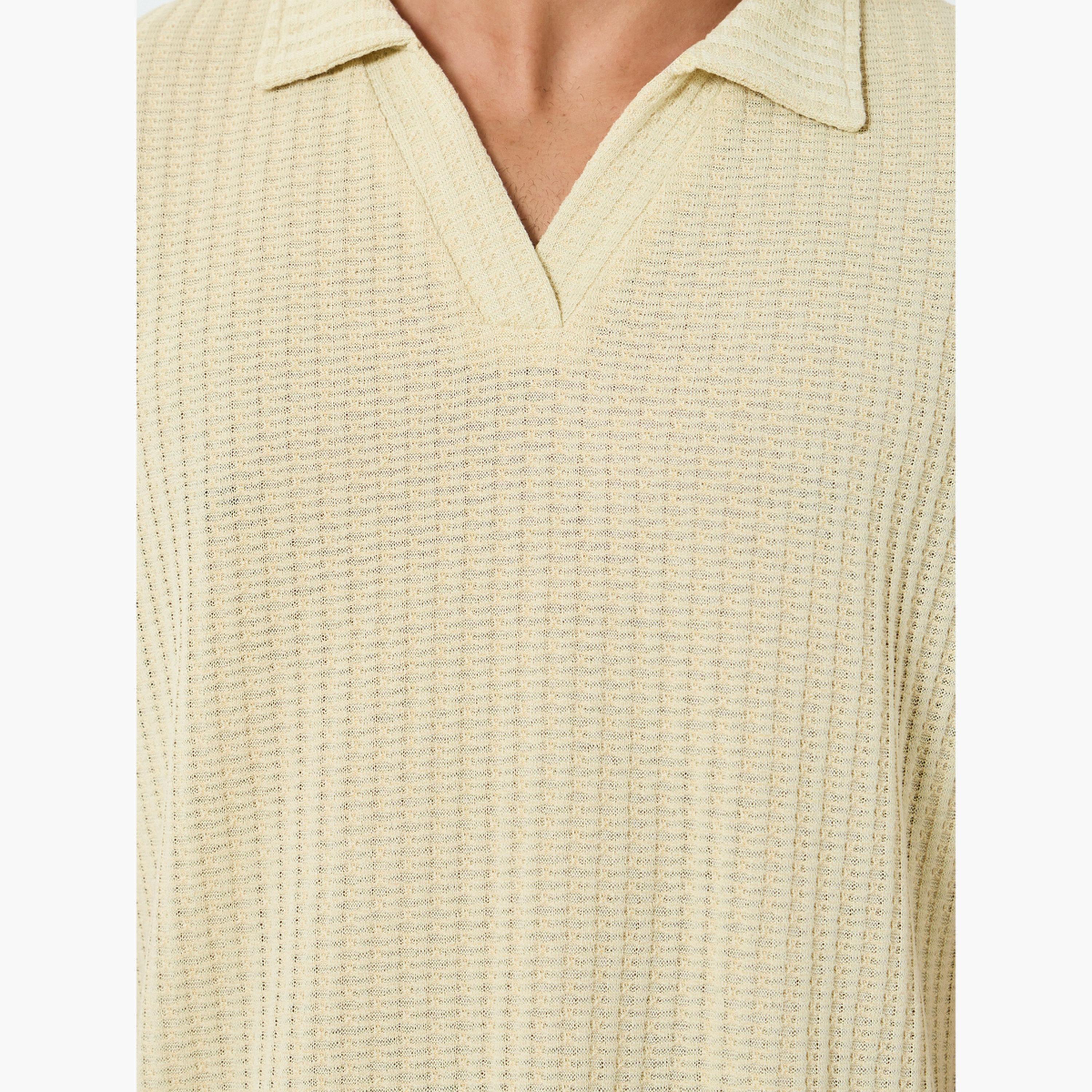 Styli Men Relaxed Mock Open Collar Textured Mesh Polo-men-clothing-tshirtsandpolos-polos-image-3