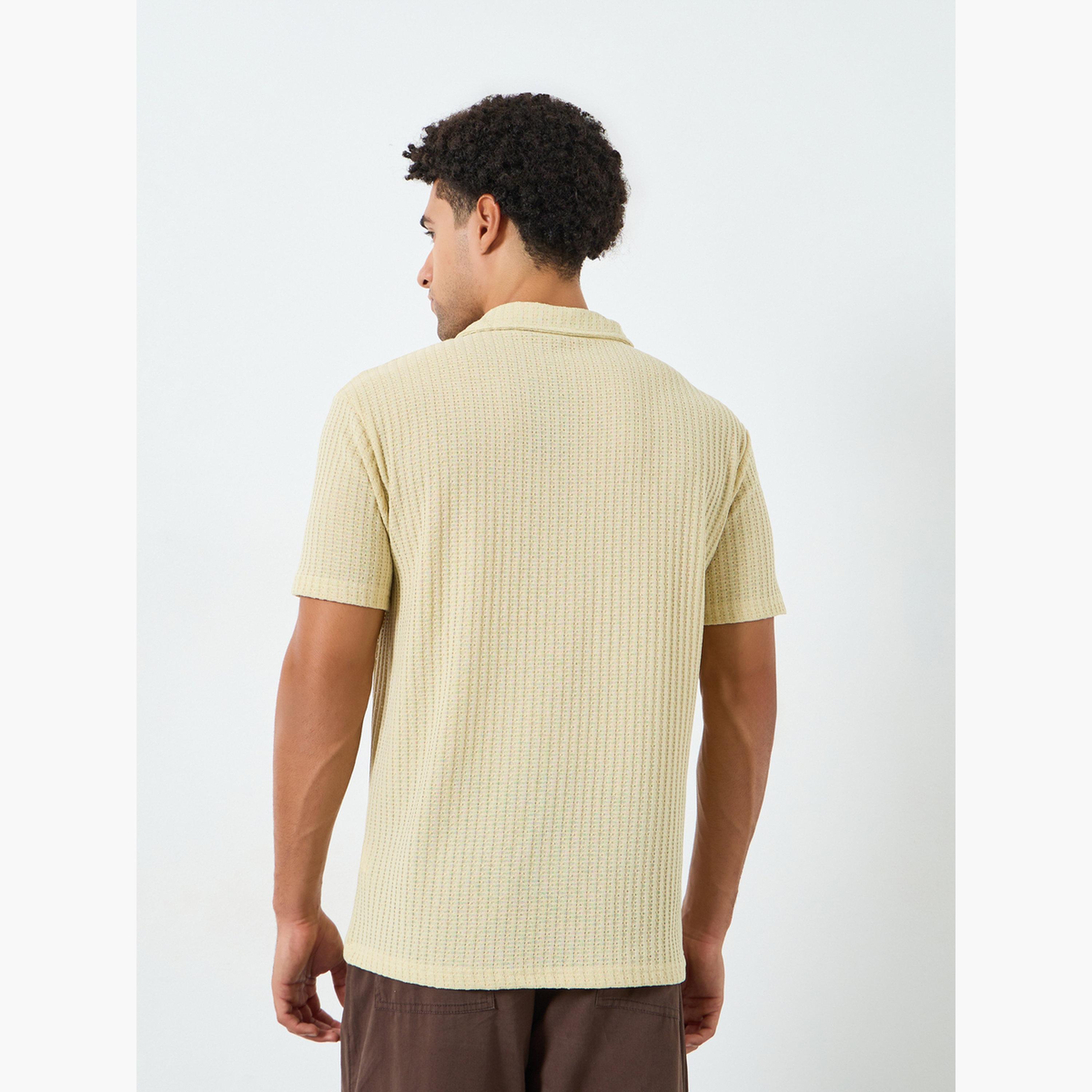 Styli Men Relaxed Mock Open Collar Textured Mesh Polo-men-clothing-tshirtsandpolos-polos-image-4