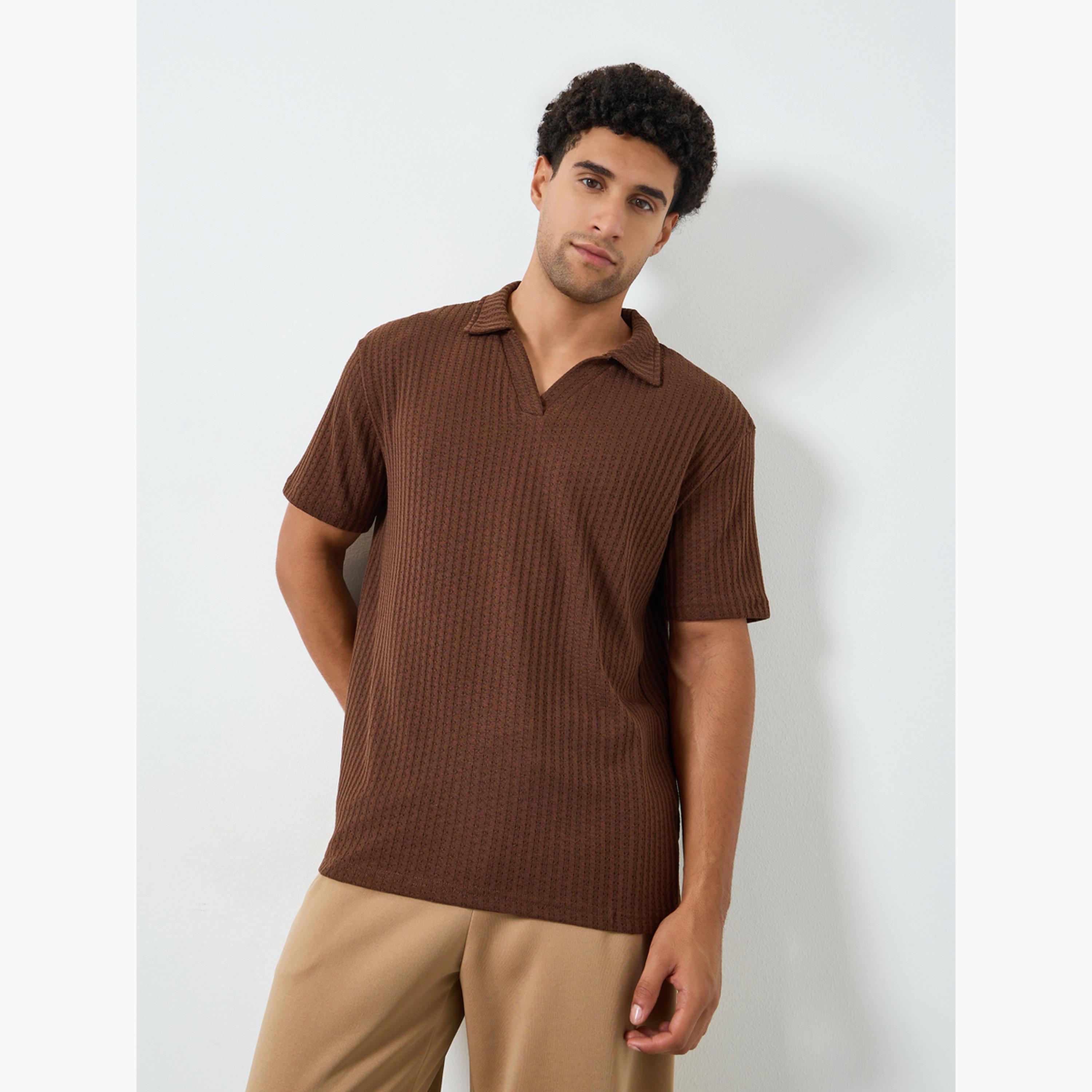 Styli Men Relaxed Mock Open Collar Textured Mesh Polo-men-clothing-tshirtsandpolos-polos-image-1