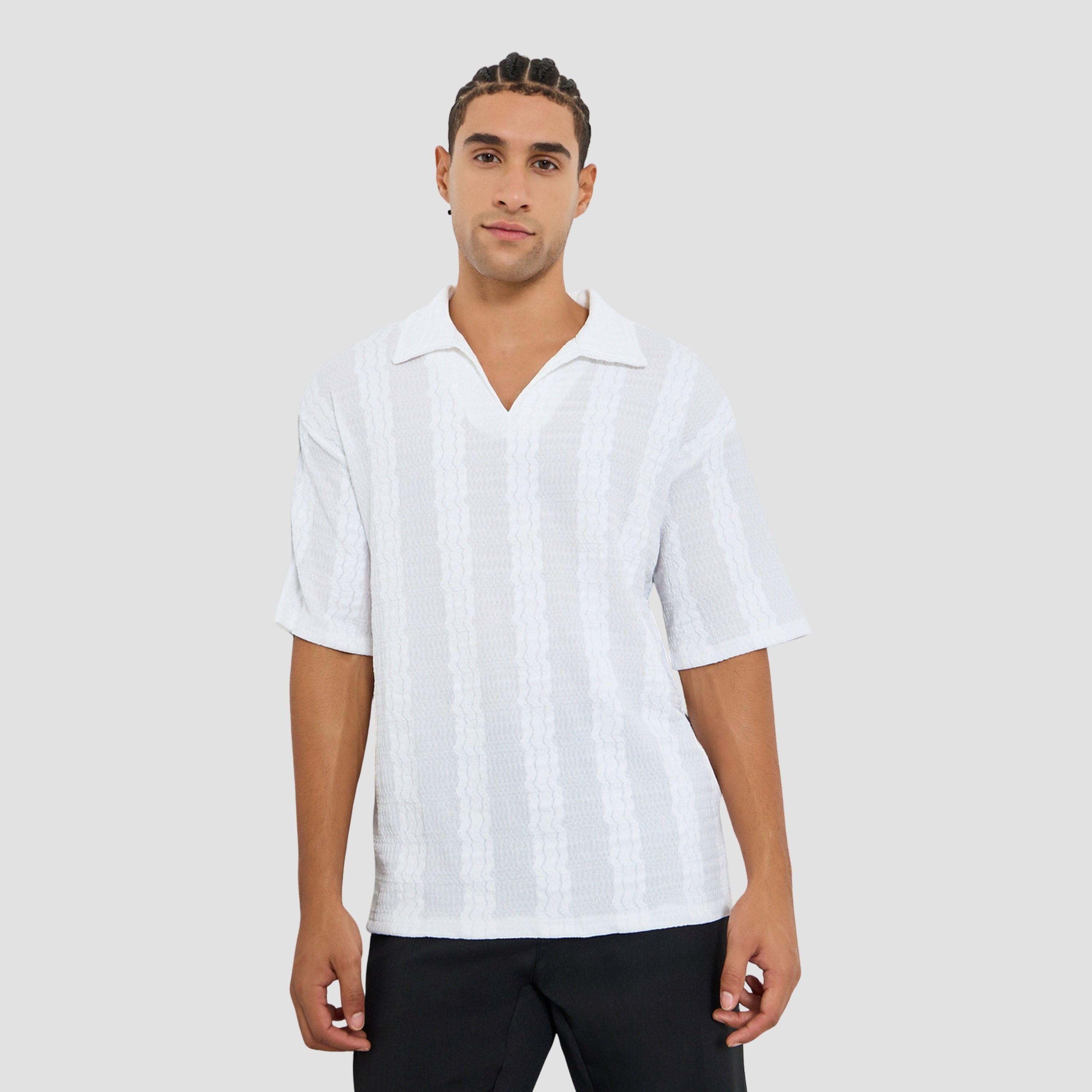 Styli Men Textured Woven Relaxed Polo with Open Collar-men-clothing-tshirtsandpolos-polos-image-1