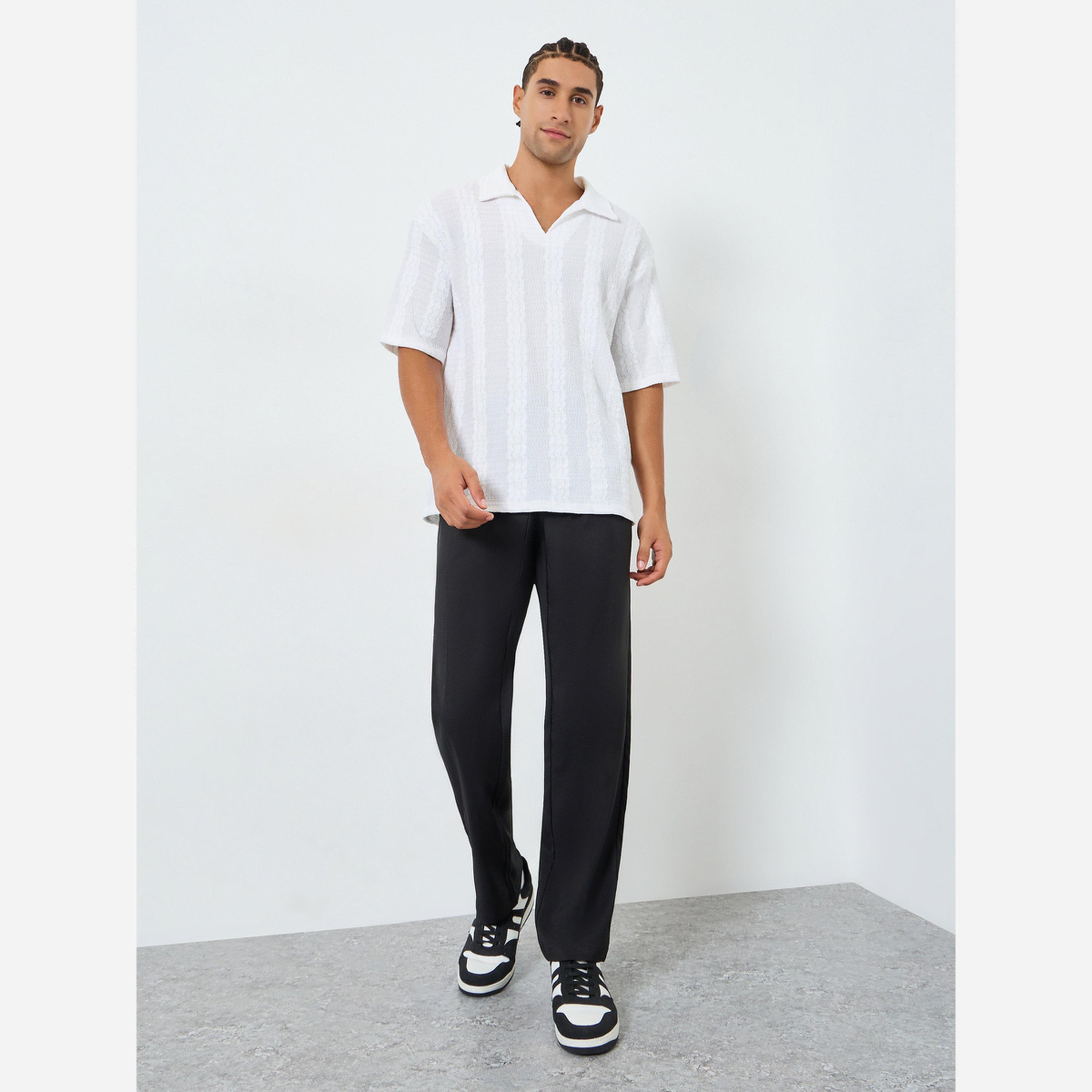 Styli Men Textured Woven Relaxed Polo with Open Collar-men-clothing-tshirtsandpolos-polos-image-2