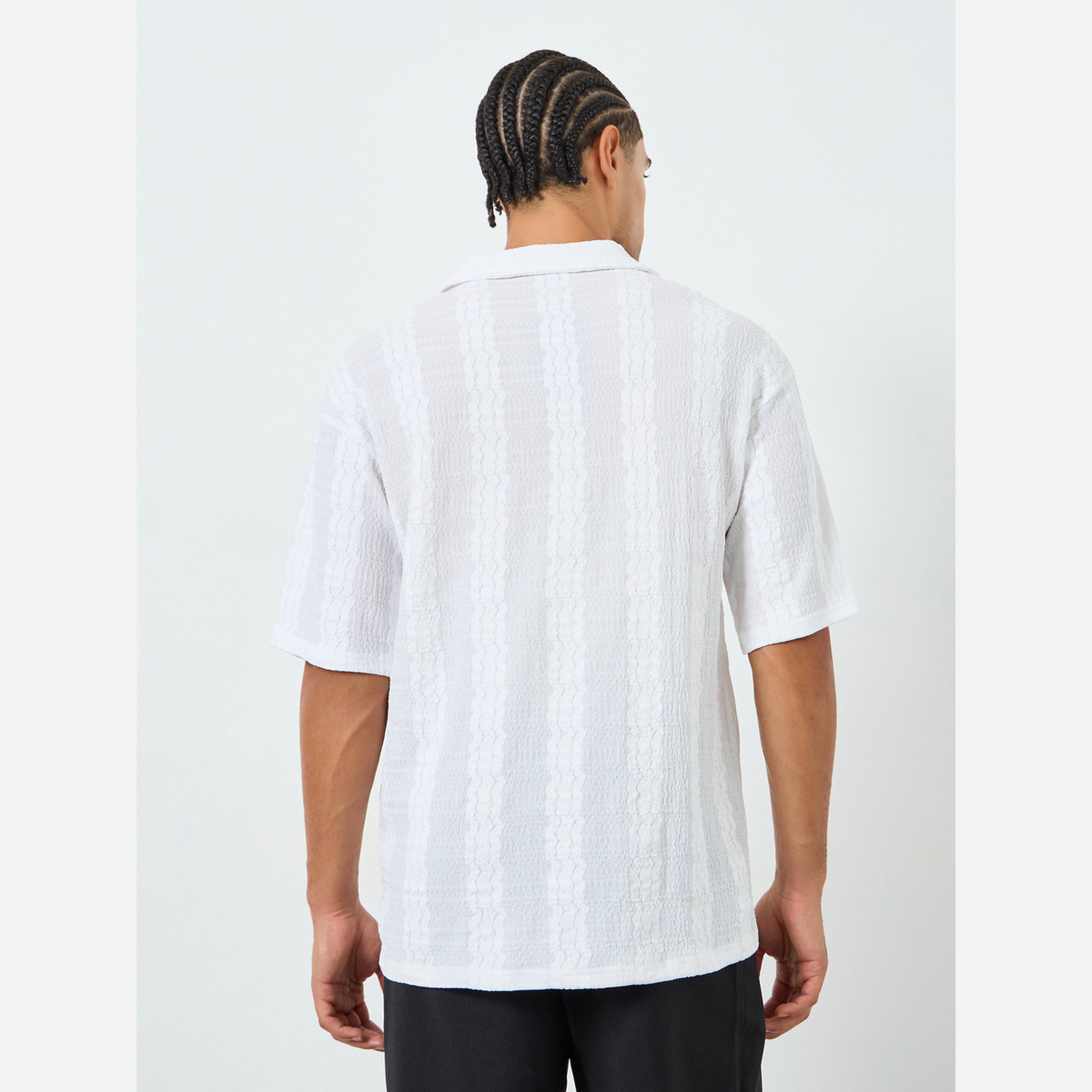 Styli Men Textured Woven Relaxed Polo with Open Collar-men-clothing-tshirtsandpolos-polos-image-4