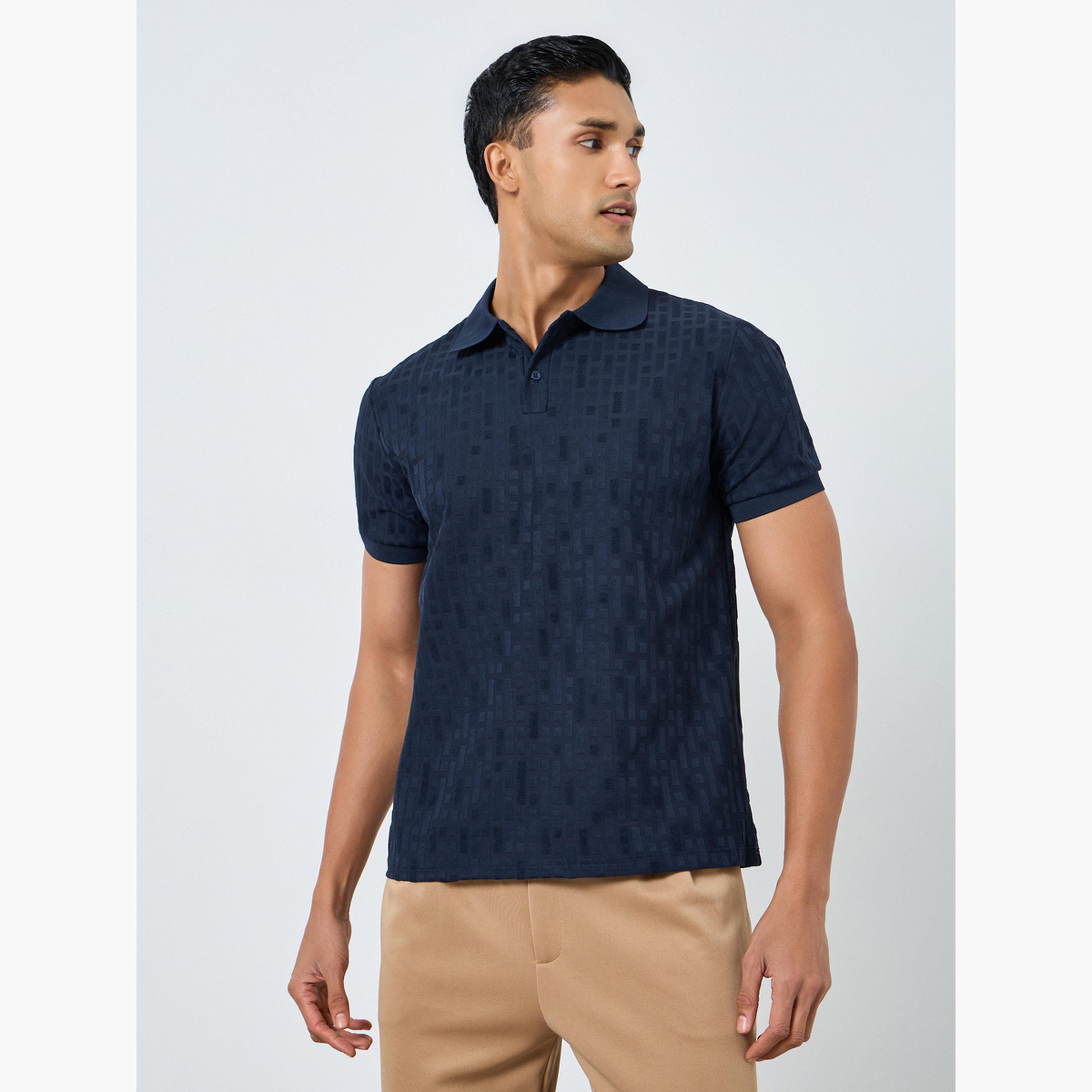 Styli Men Navy Blue Textured Knit Polo-men-clothing-tshirtsandpolos-polos-image-1