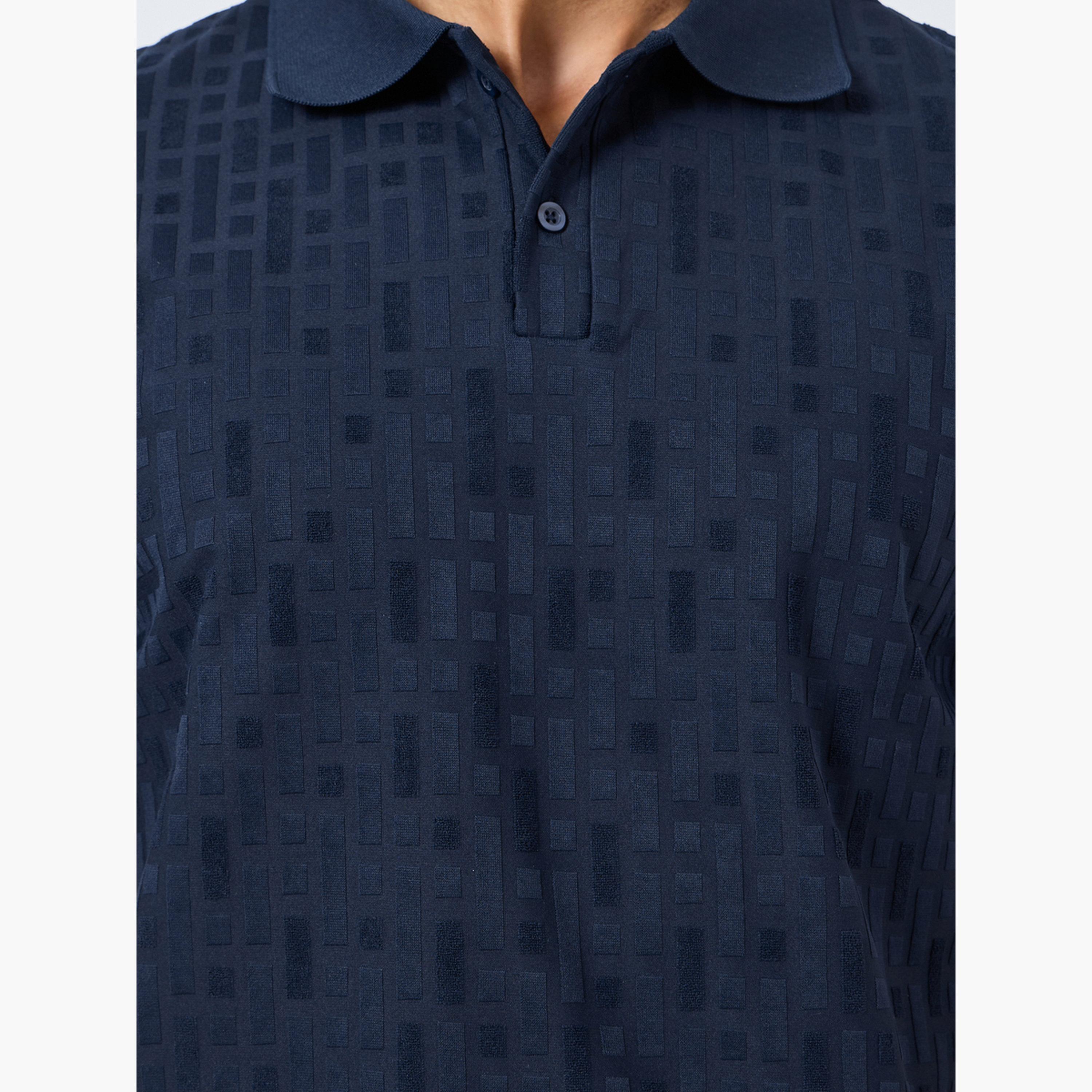 Styli Men Navy Blue Textured Knit Polo-men-clothing-tshirtsandpolos-polos-image-3