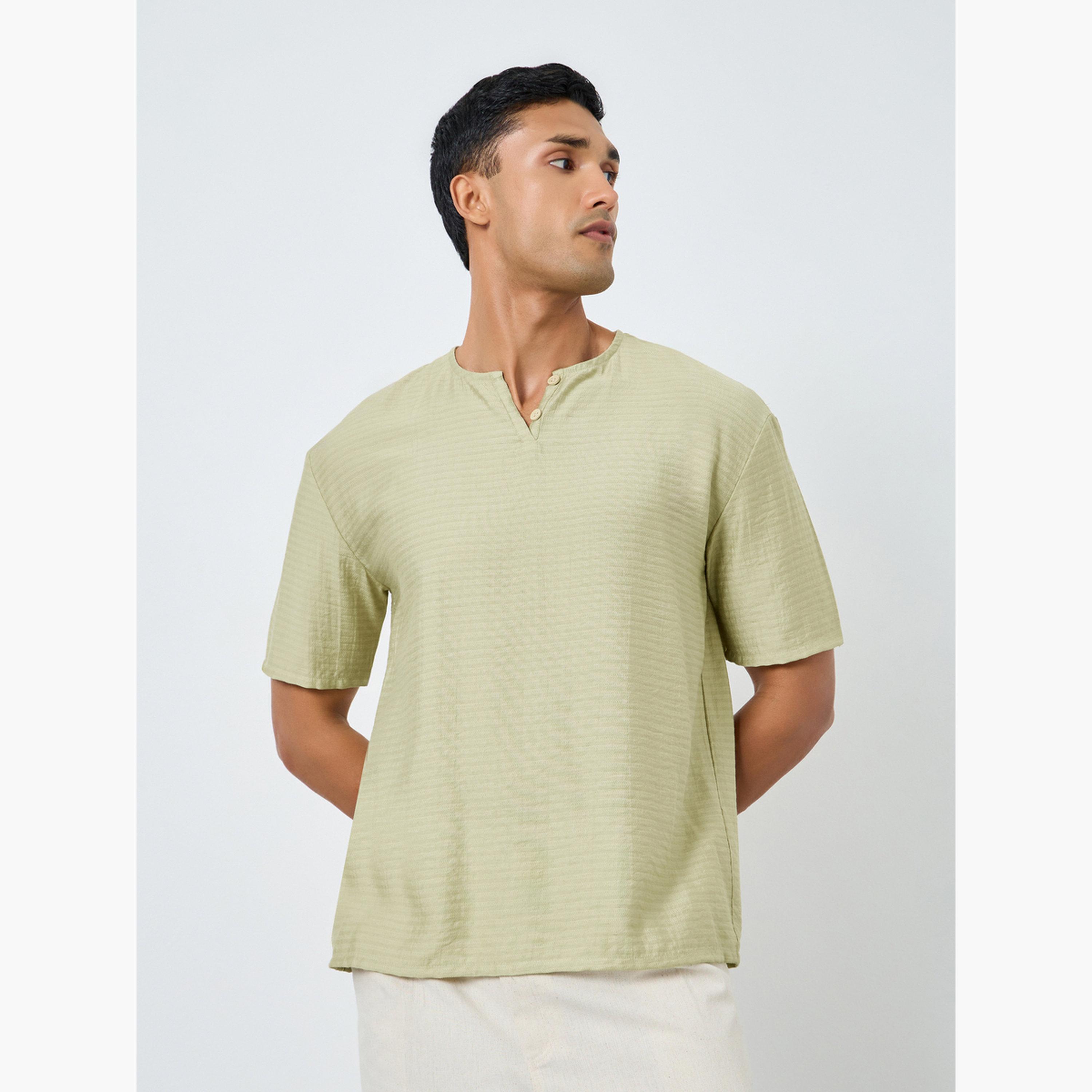 Styli Men Textured Linen Blend Oversized T-Shirt-men-clothing-tshirtsandpolos-tshirts-image-1