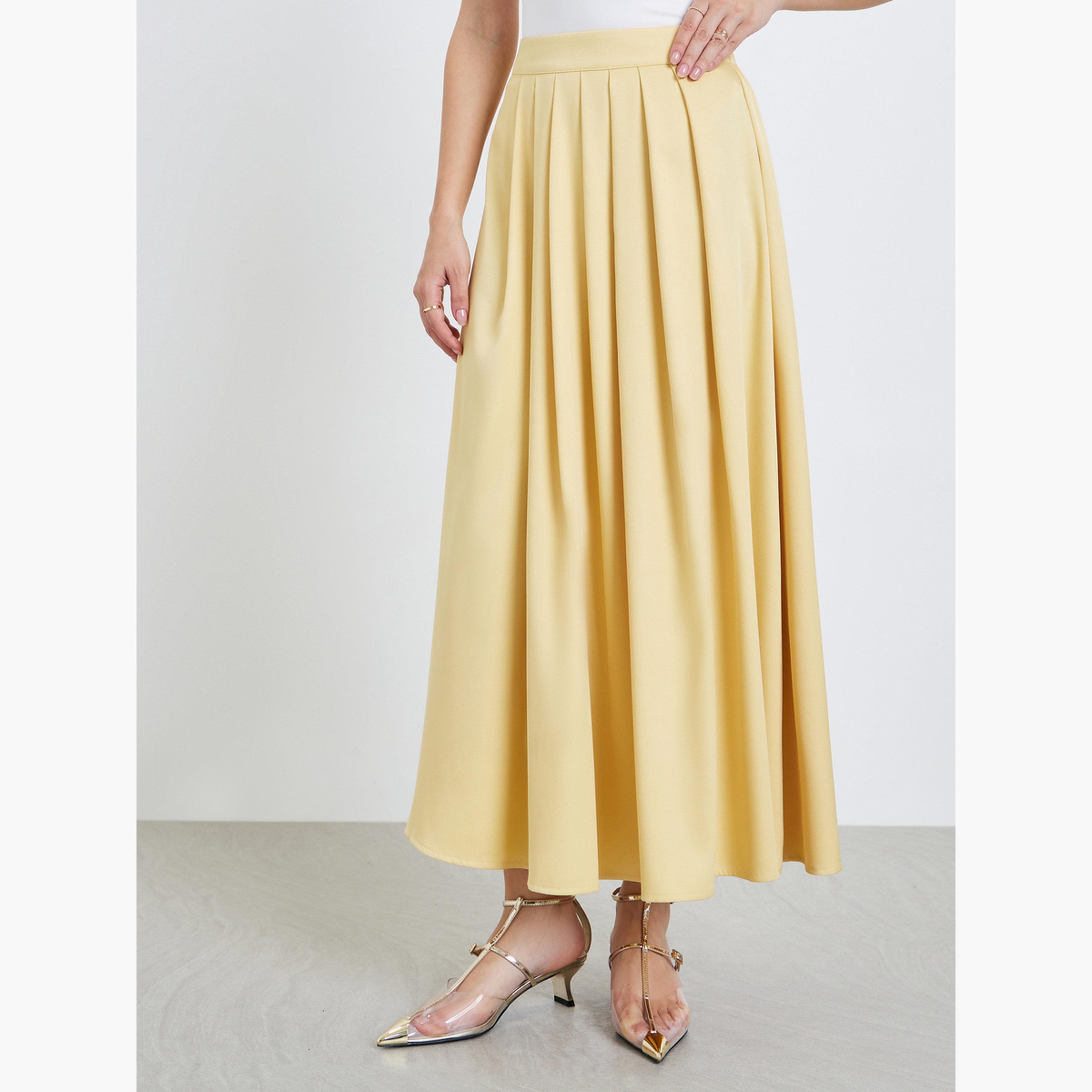 تنورة طويلة بطيات صندوقية بقصة واسعة-women-clothing-bottoms-skirts-image-1