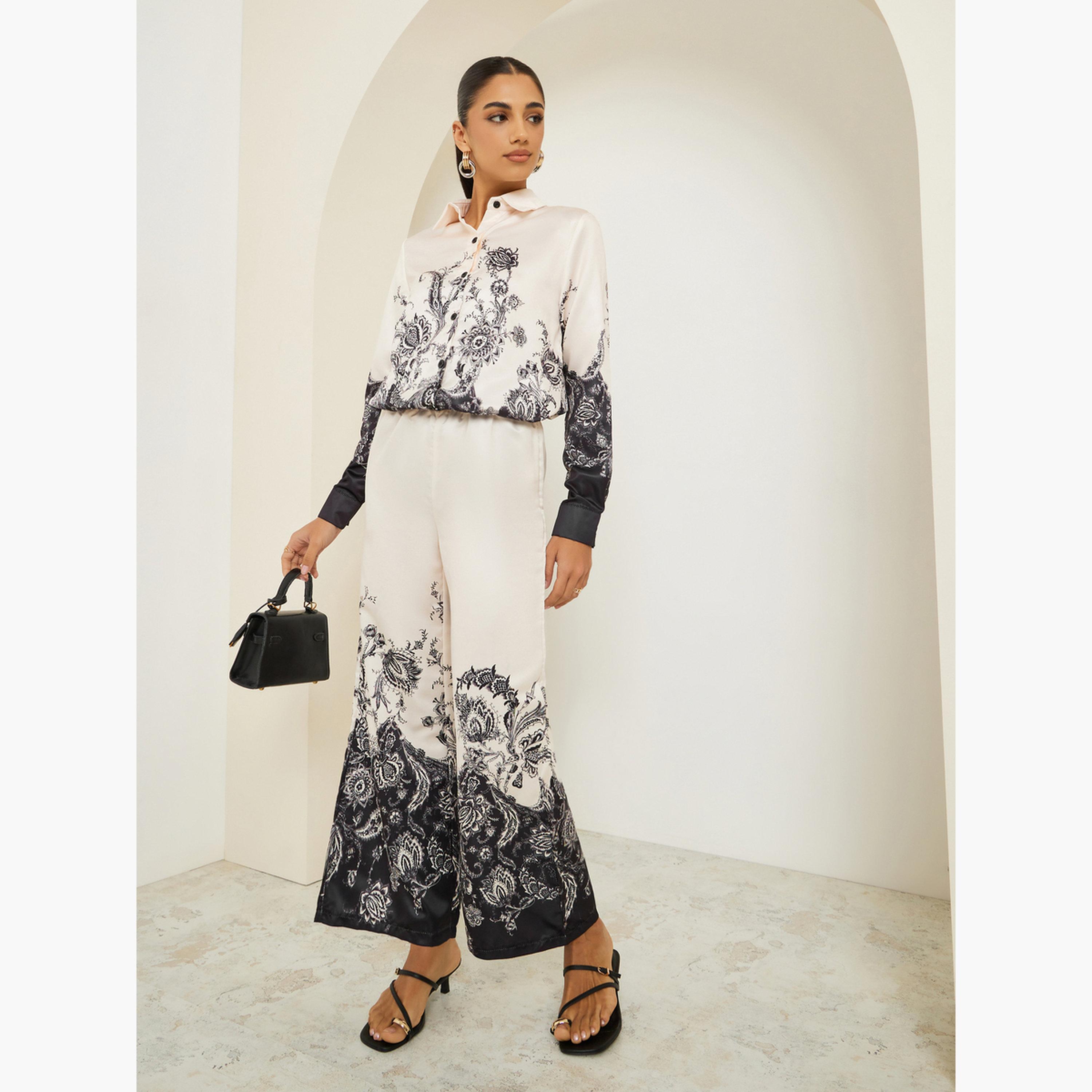 Styli Women Beige Wide Leg Paisley Print Trousers-women-clothing-bottoms-trousers-image-2