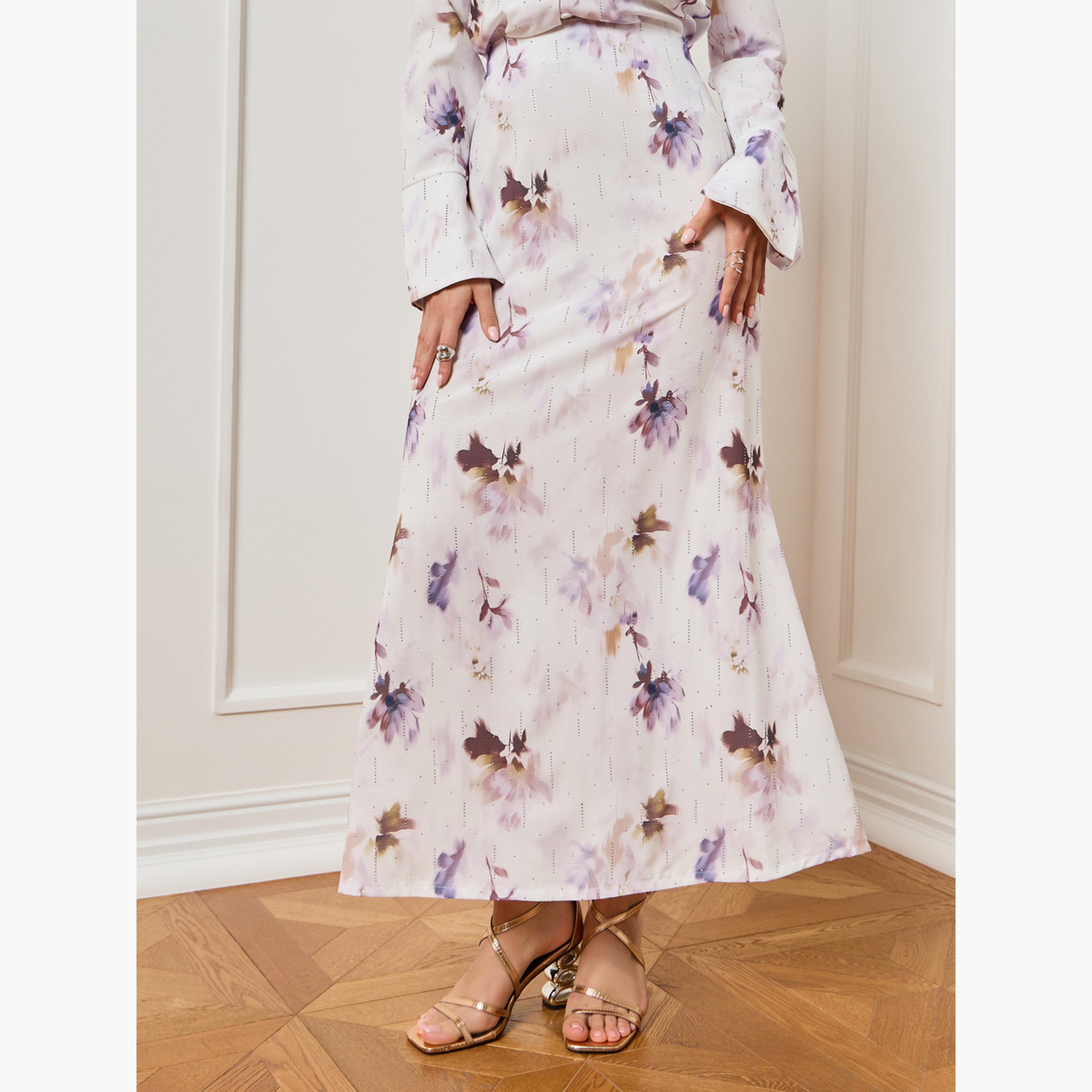 تنورة ماكسي مطرزة بالزهور ومزينة بمسامير-women-clothing-bottoms-skirts-image-1